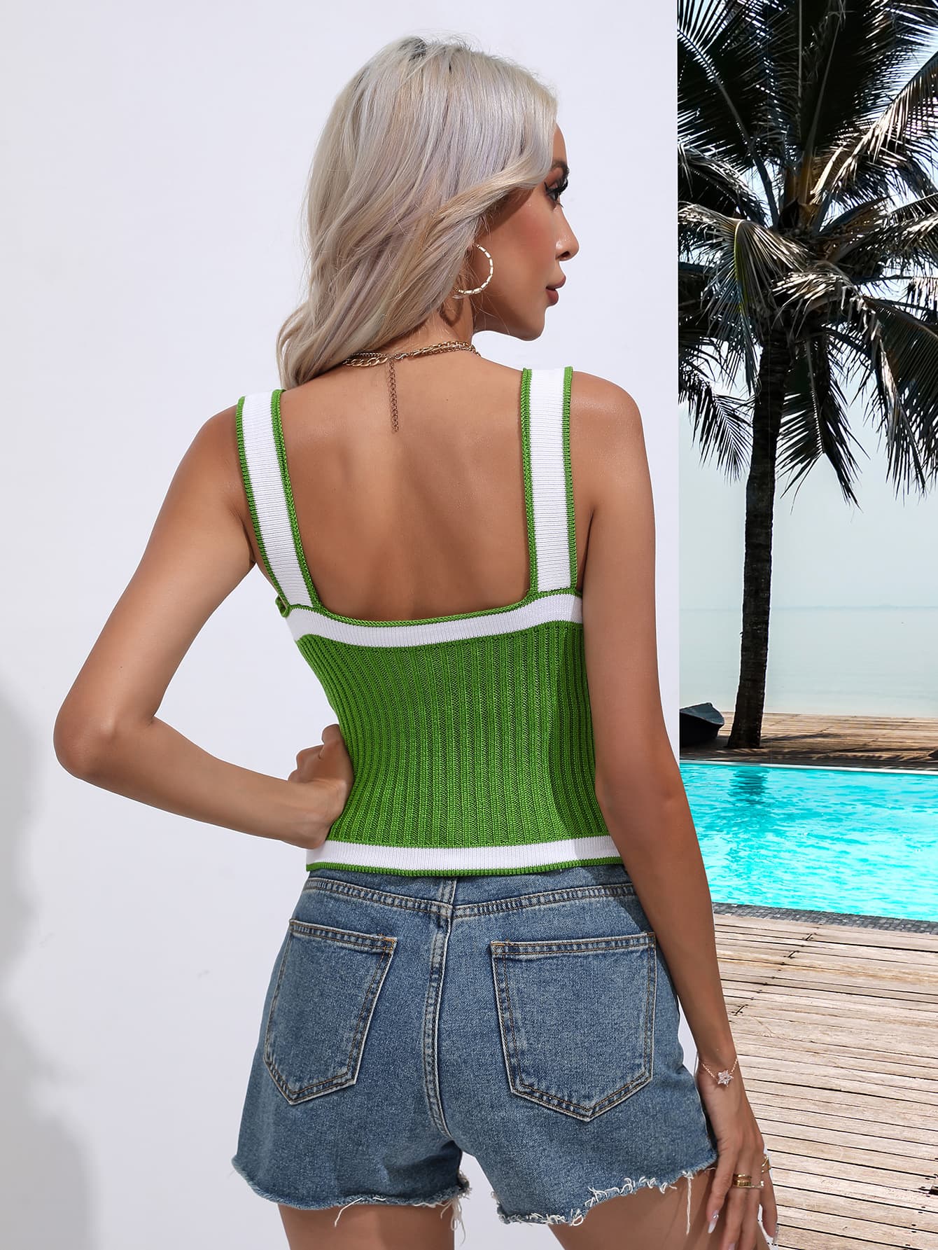Contrast Crisscross Knit Tank - cas7m