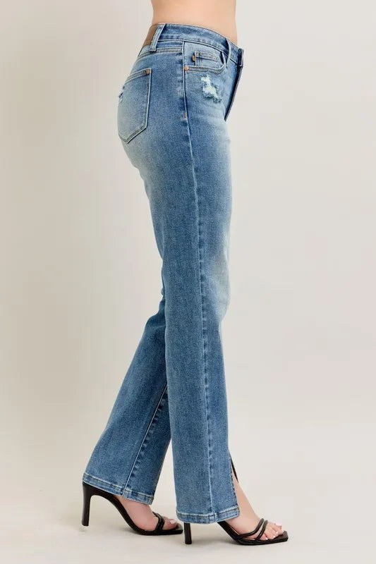 Judy Blue Full Size High Waist Vintage Wash Front Seam & Slit Straight Plus Size - cas7m