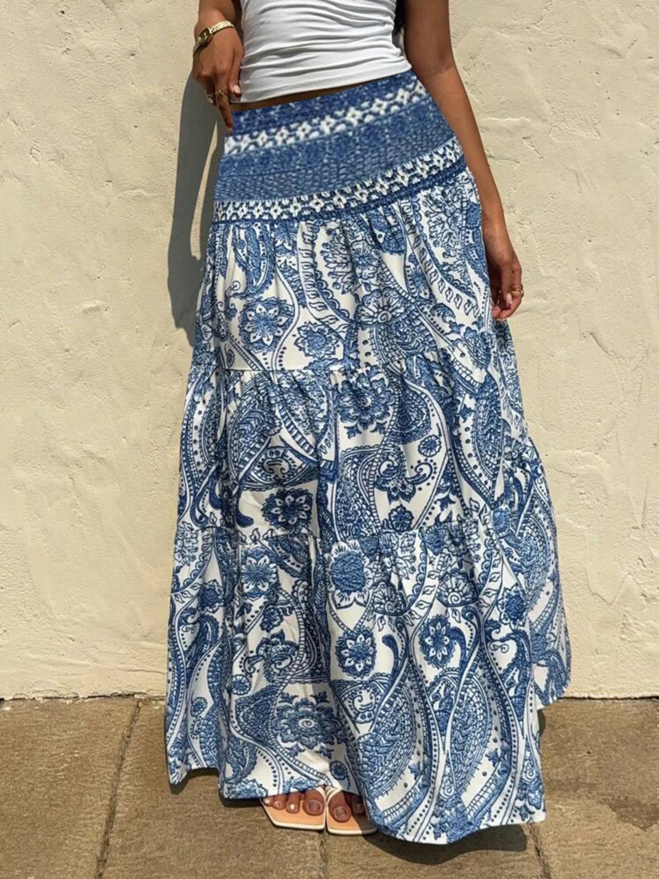 Printed Tiered Maxi Skirt - cas7m