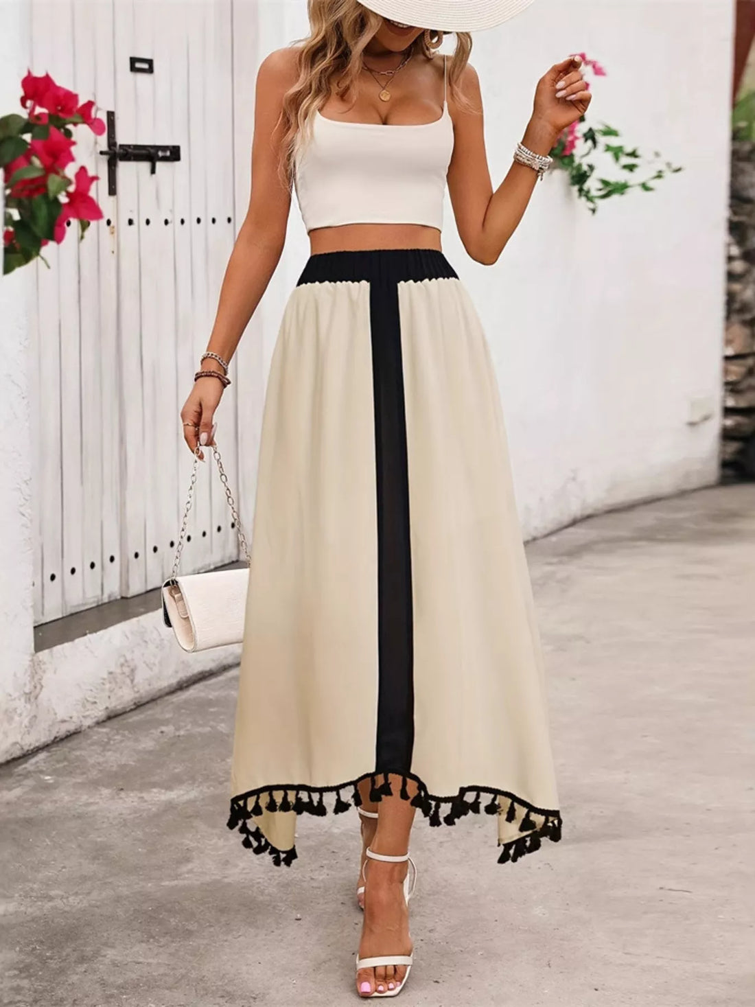 Tassel Trim High Waist Skirt - cas7m