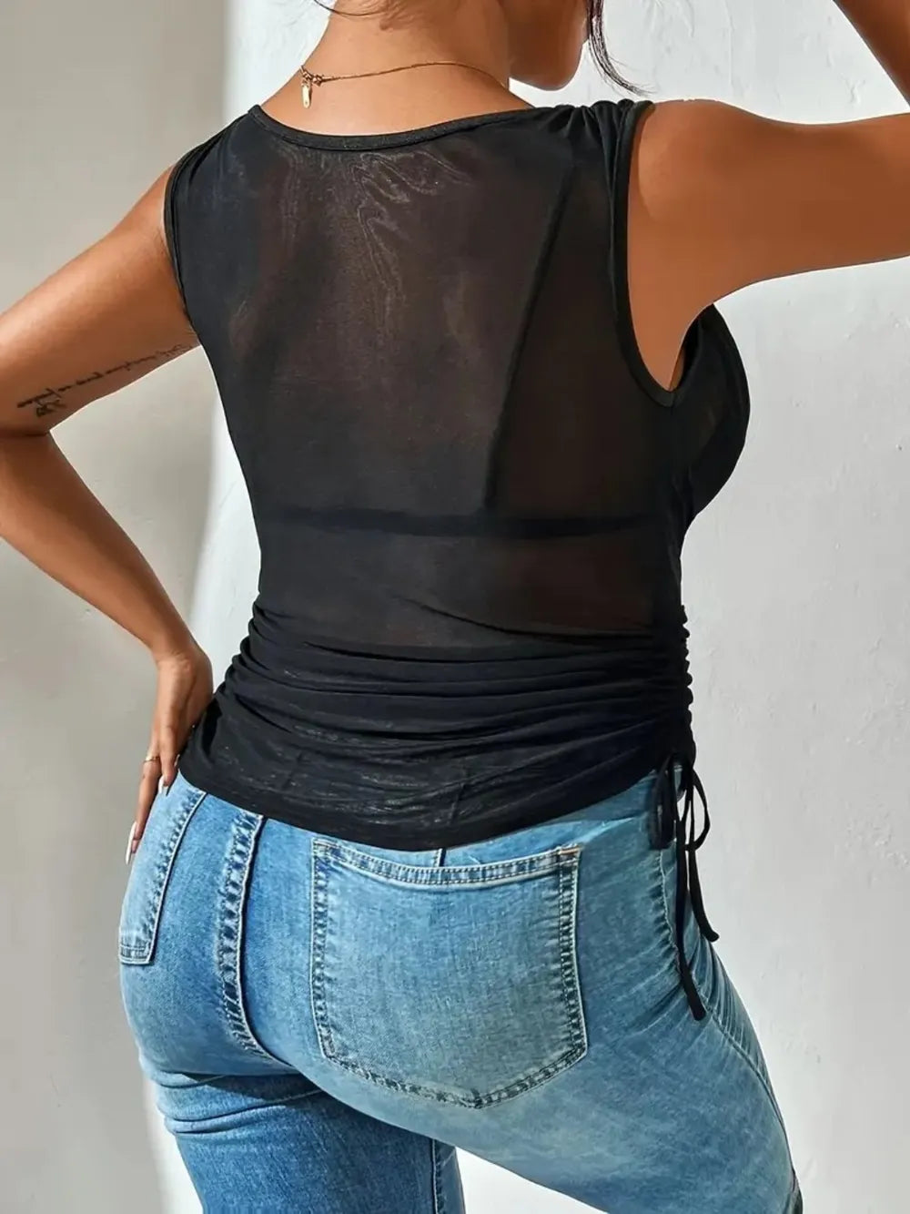 Side Drawstring Ruched Tank - cas7m