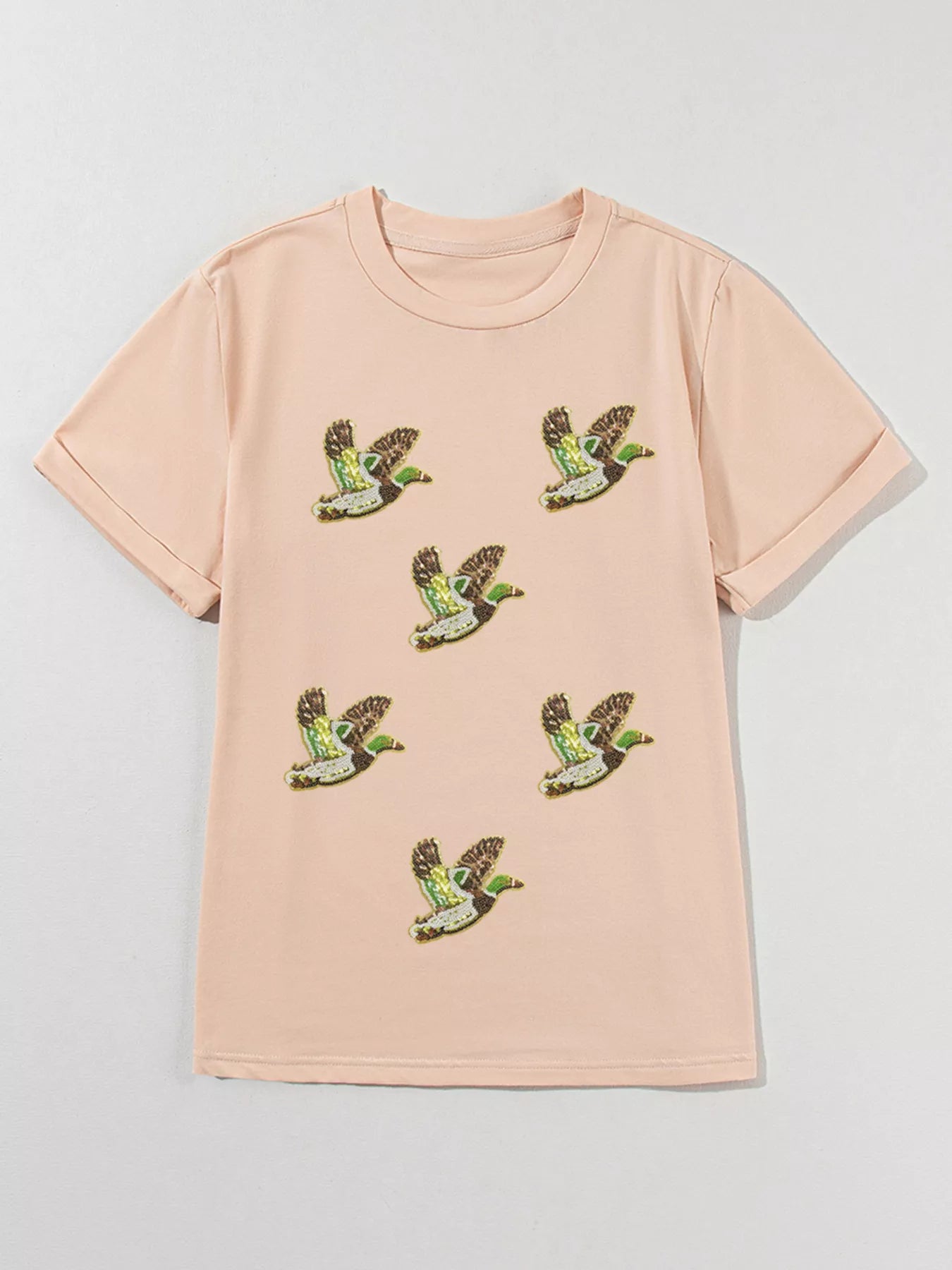 Flying Mallard Sequin Patched Short Sleeve Tee - cas7m