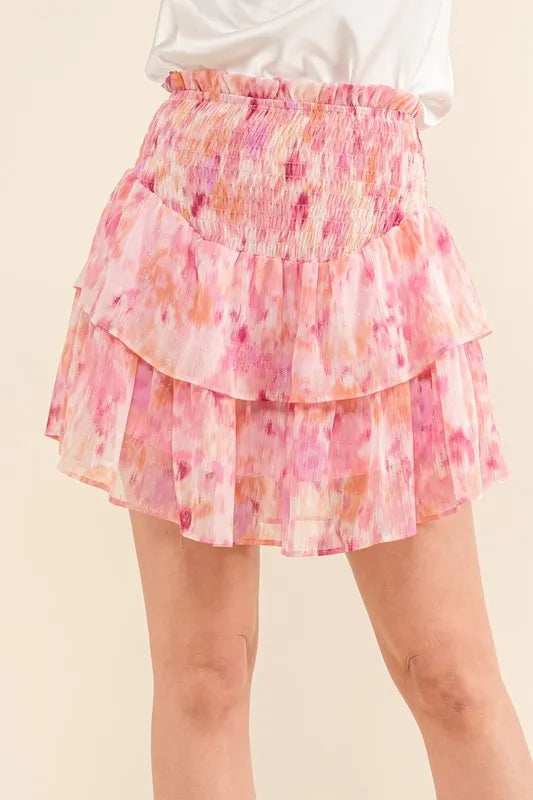 And The Why Printed Lurex Smocked Waist Tiered Skort - cas7m