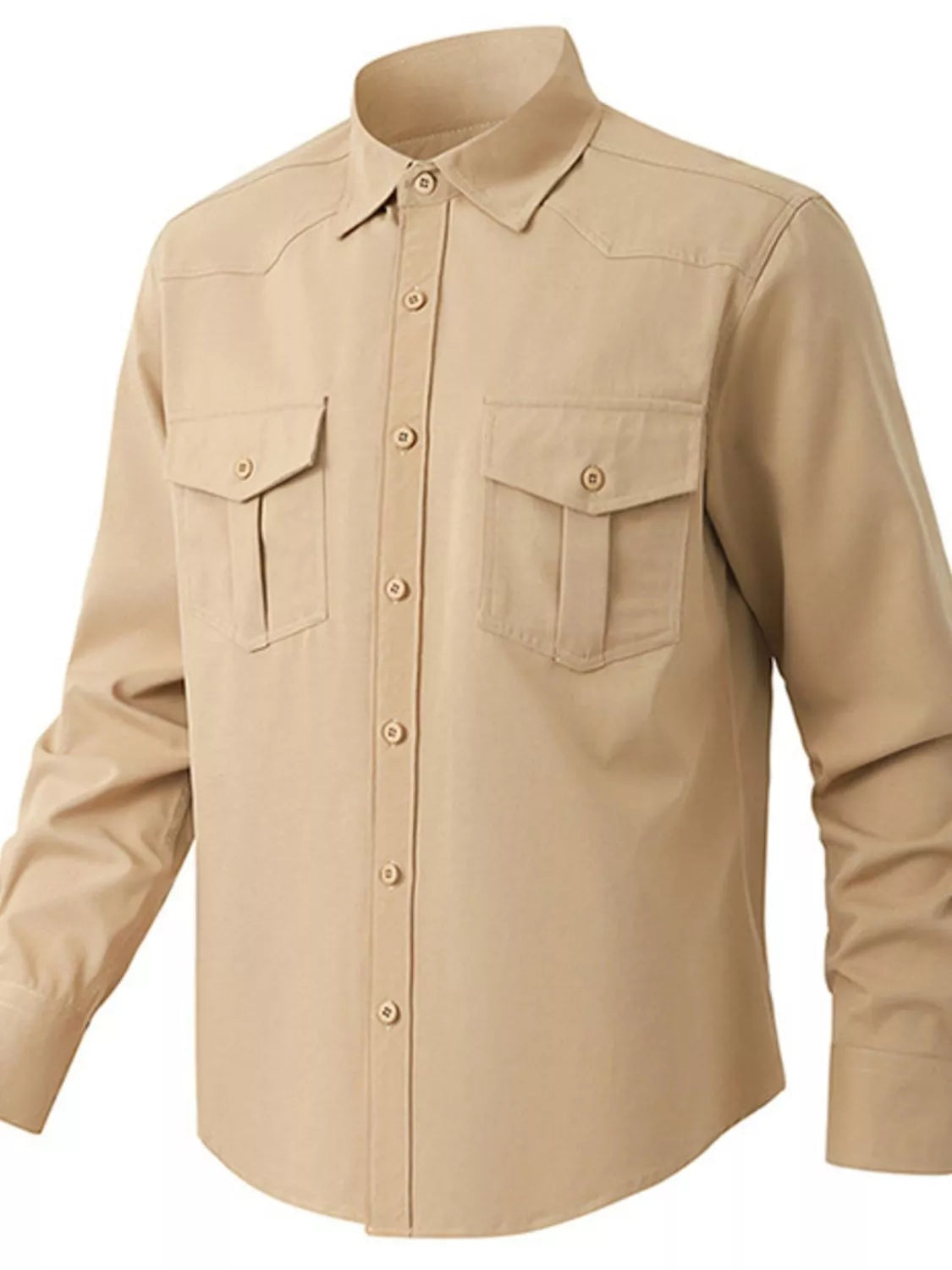 Men's Solid Color Long Sleeve Button-Up Shirt - cas7m