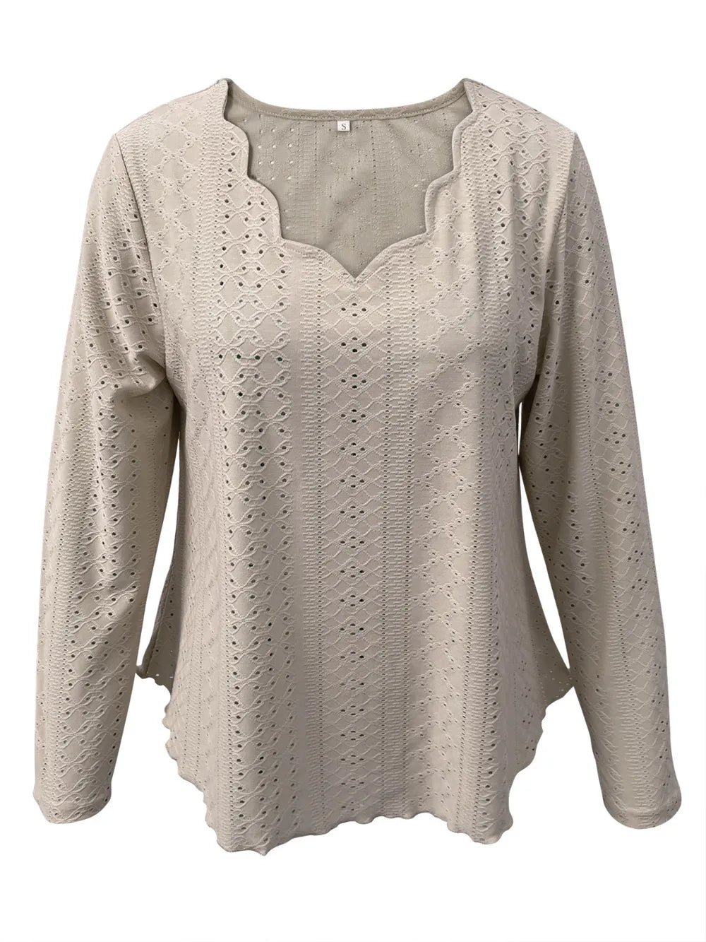Eyelet Long Sleeve Blouse - cas7m