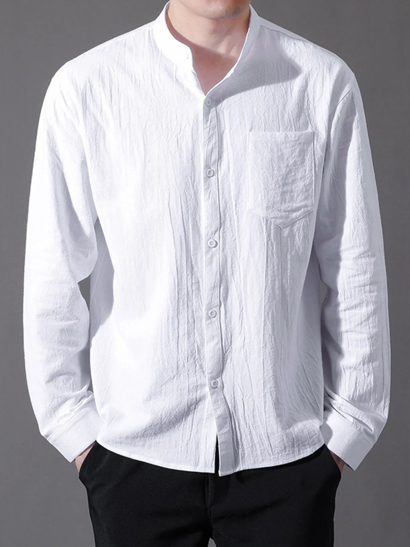 Men's Plus Size Button Up Long Sleeve Shirt - cas7m
