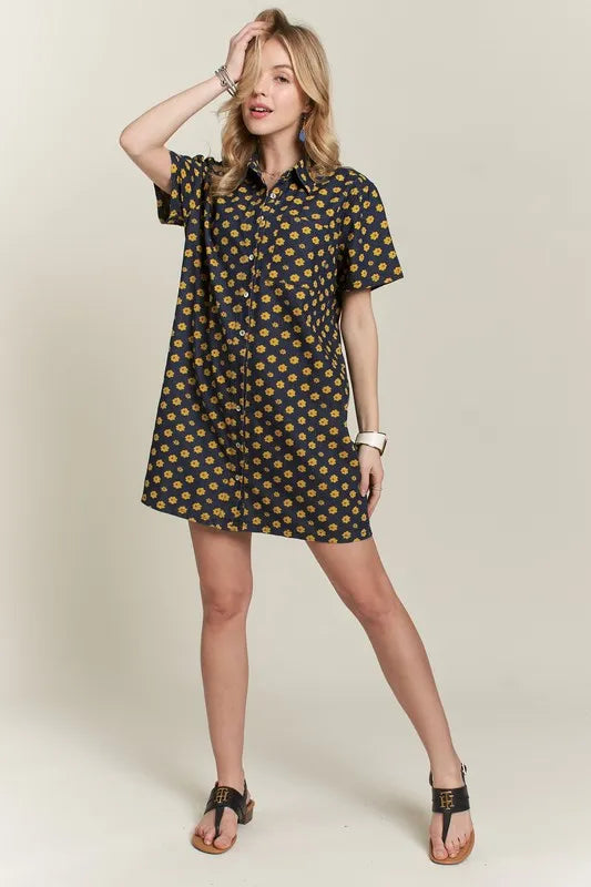 ADORA Floral Button-Up Mini Denim Dress - cas7m