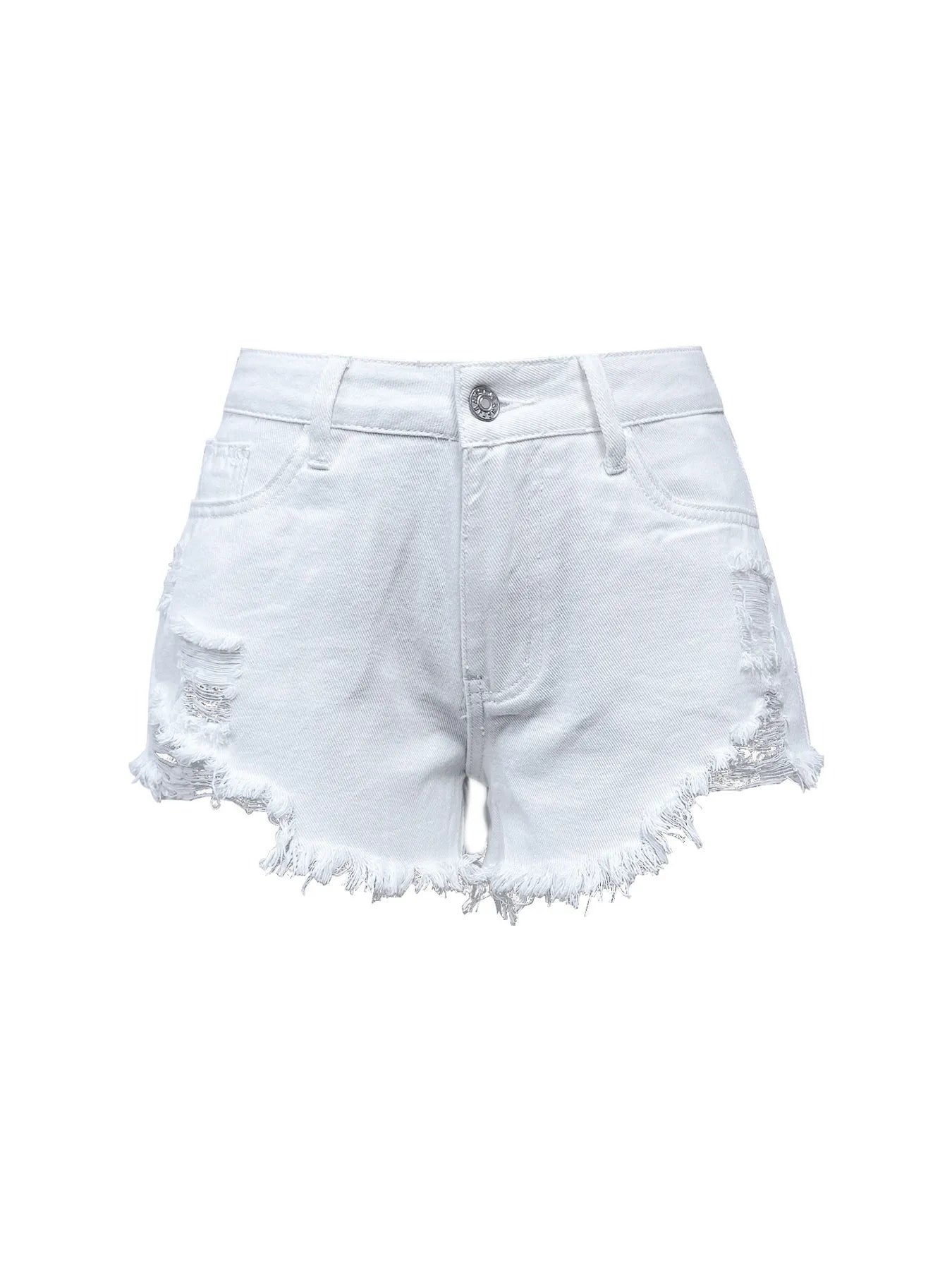 Raw Hem High Waist Denim Shorts - cas7m