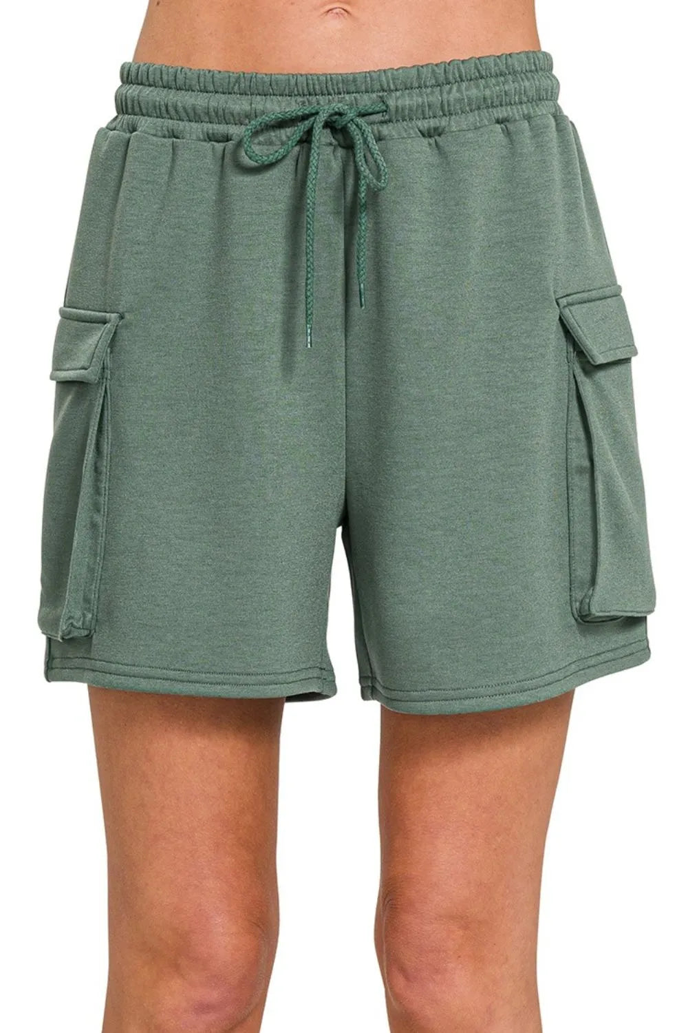 Zenana Scuba Thigh Pocket Shorts - cas7m