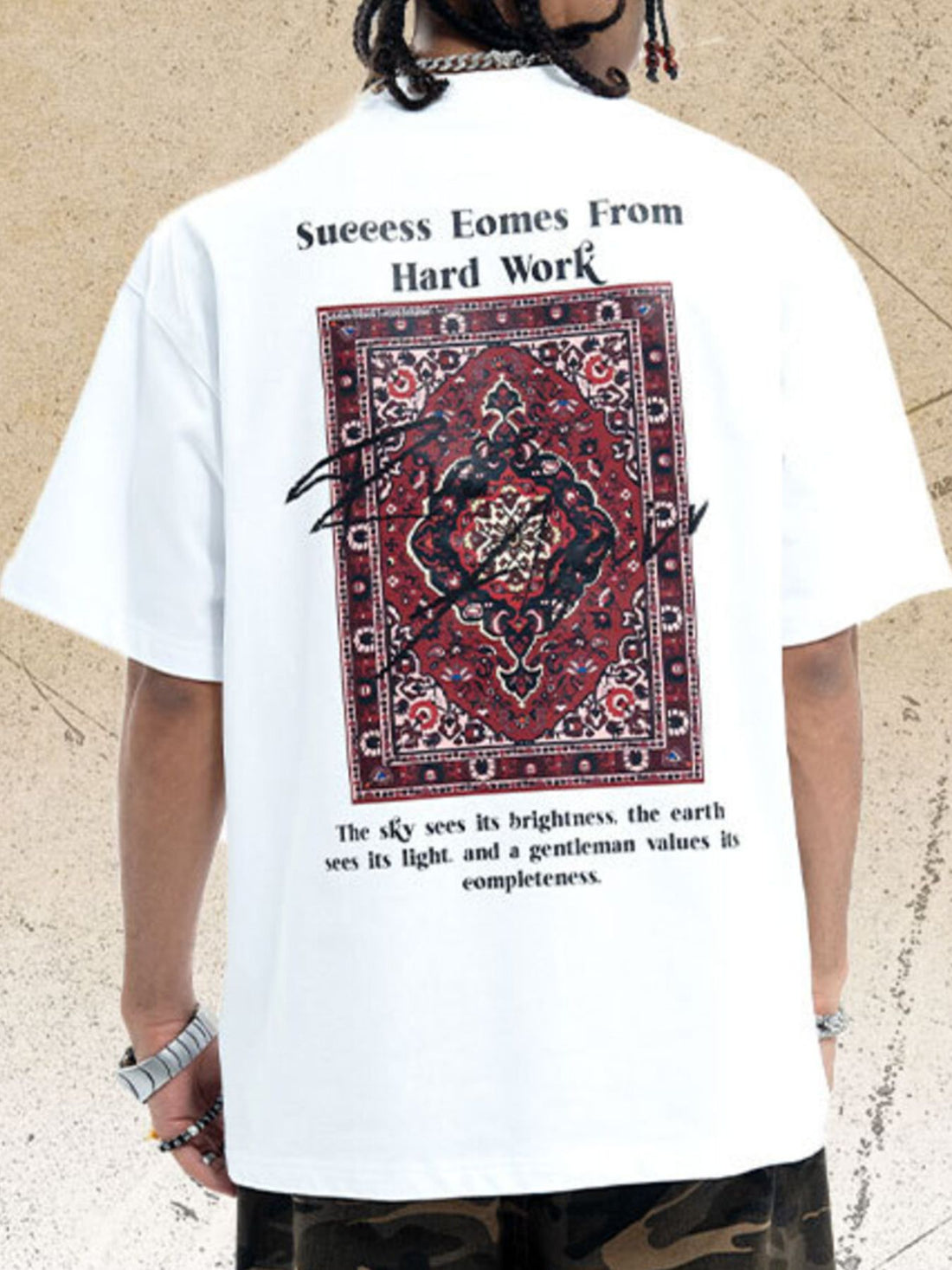 Men's Graphic Round Neck Oversized T-Shirt - cas7m
