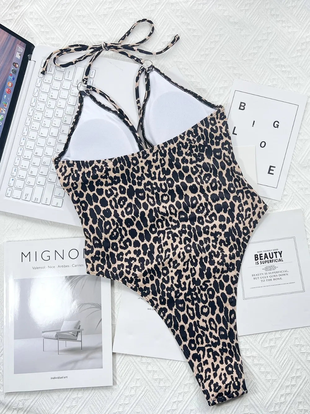 Leopard Cutout Halter Neck One-Piece Swimwear - cas7m