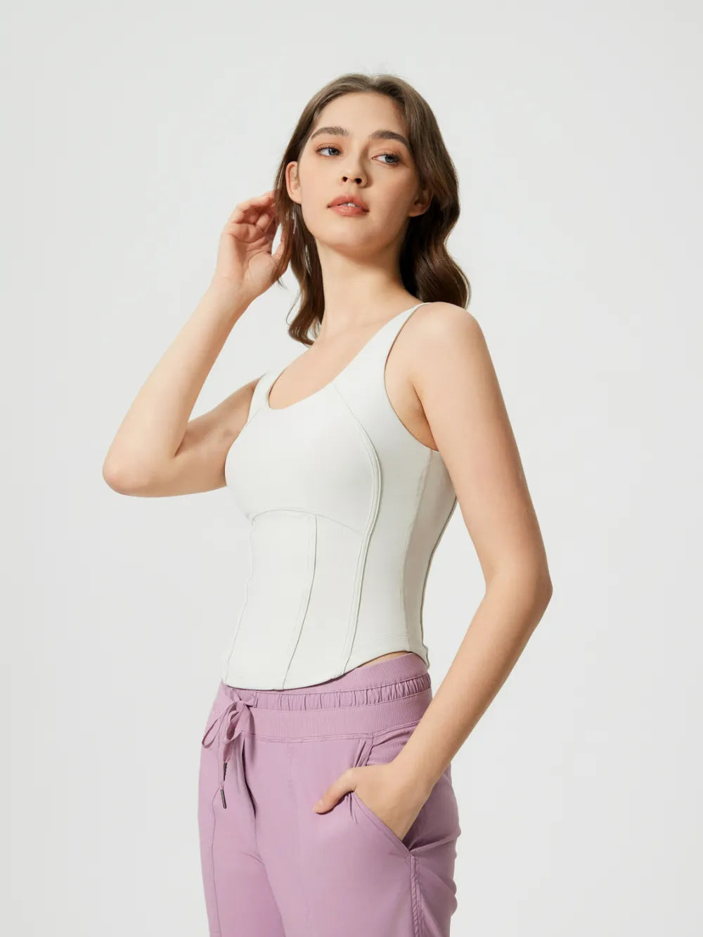 Millennia Round Neck Wide Strap Active Tank with Detachable Chest Pads - cas7m