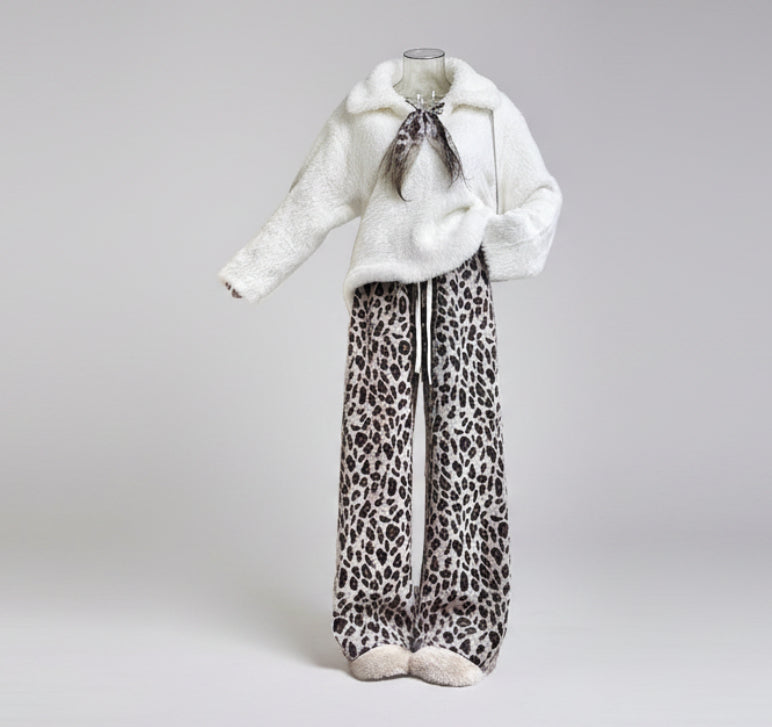 Heavy Weight Leopard Print Wide-leg Pants Spring And Autumn Women's Clothing - cas7m