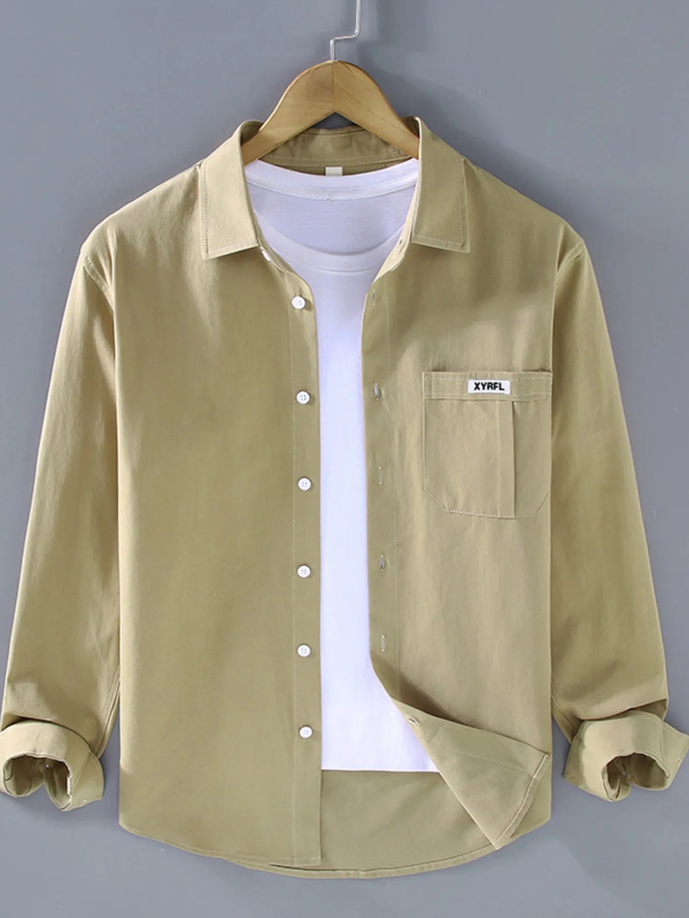 Men's Plus Size Button Up Long Sleeve Shirt - cas7m