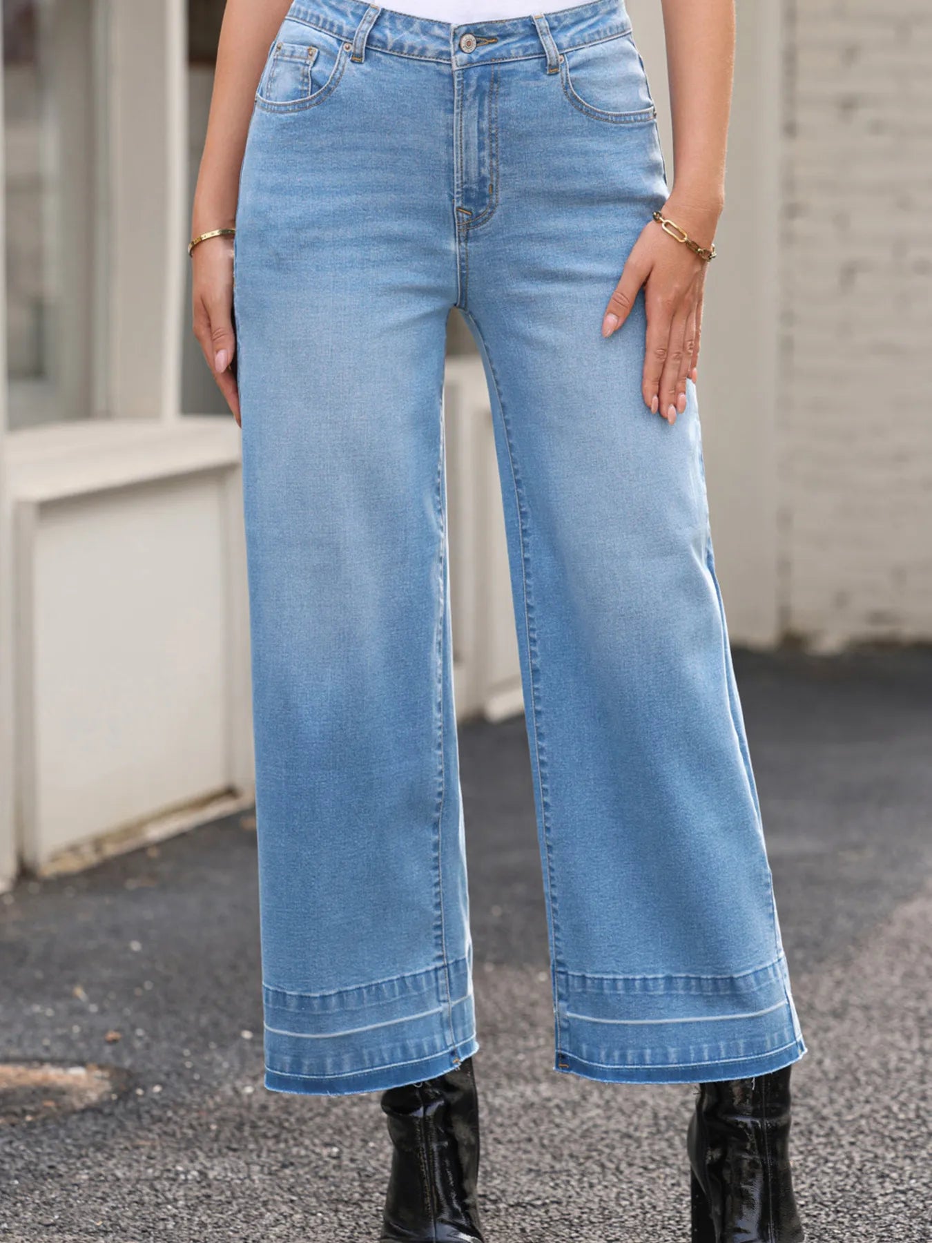 High Waist Wide Leg Washed Jeans - cas7m
