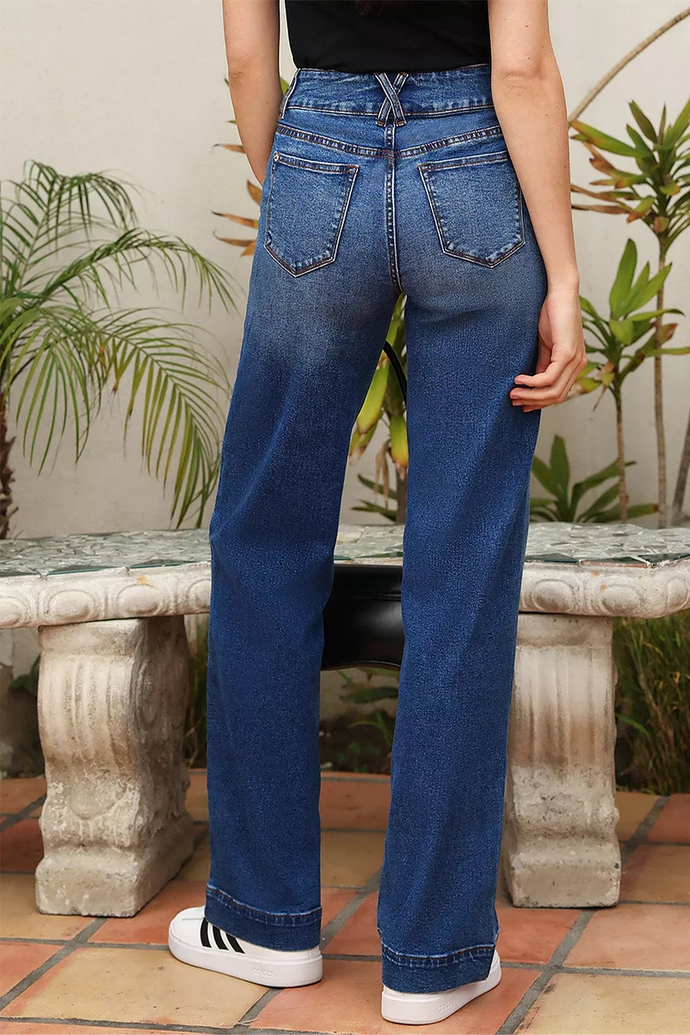 Double Button Zip Fly Straight Leg Jeans - cas7m