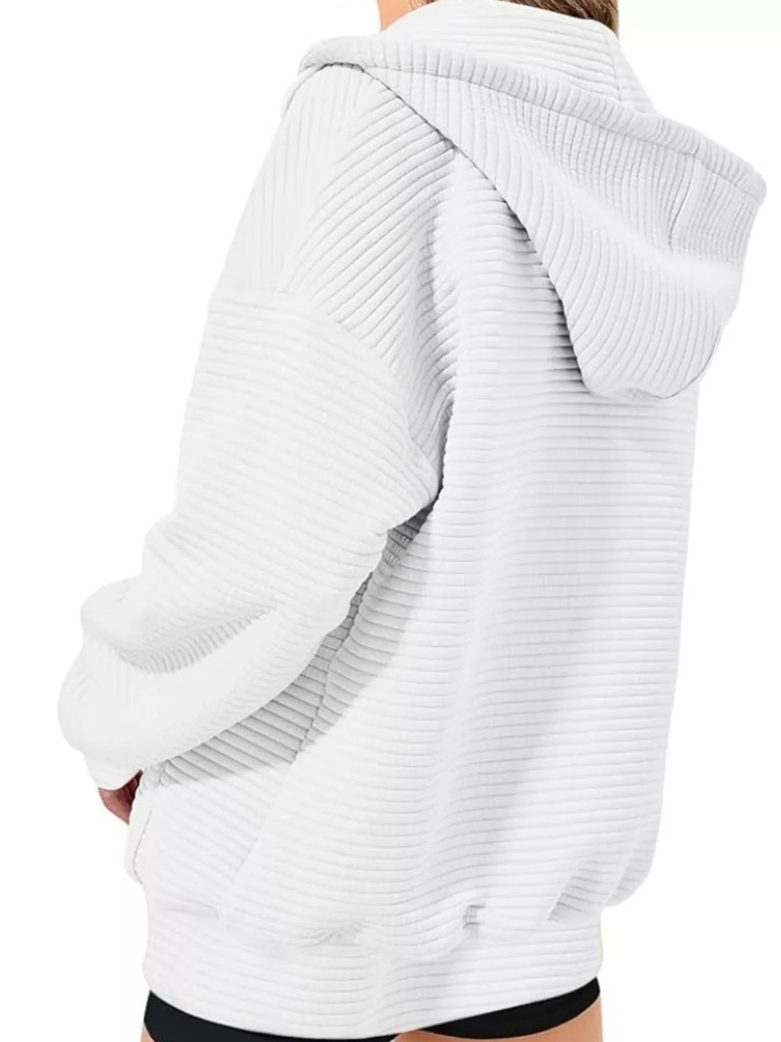 Drawstring Zip Up Dropped Shoulder Hoodie - cas7m