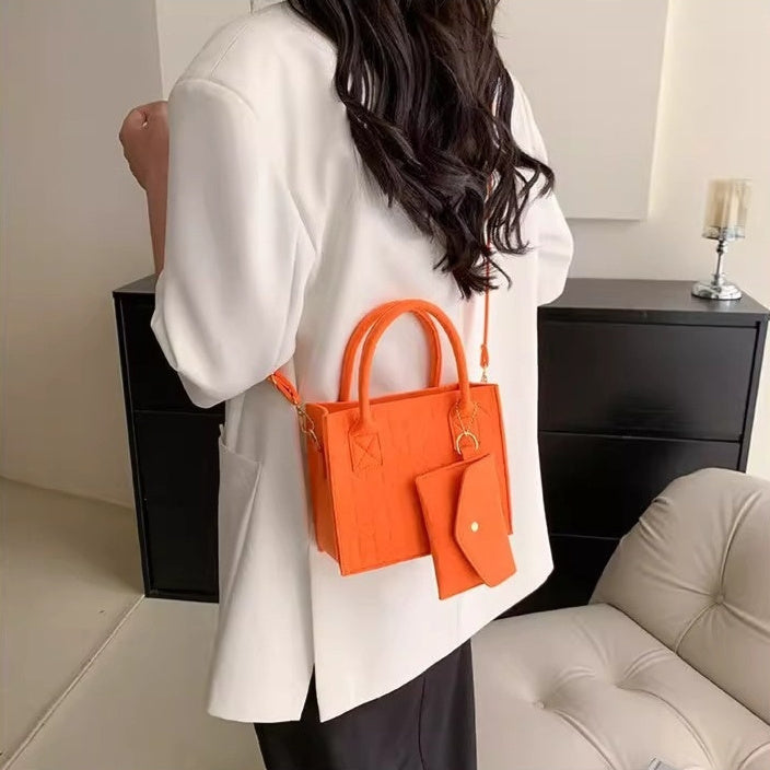 Simple Small Handbag Women's Fashion Felt One Shoulder Combination Bags - cas7m