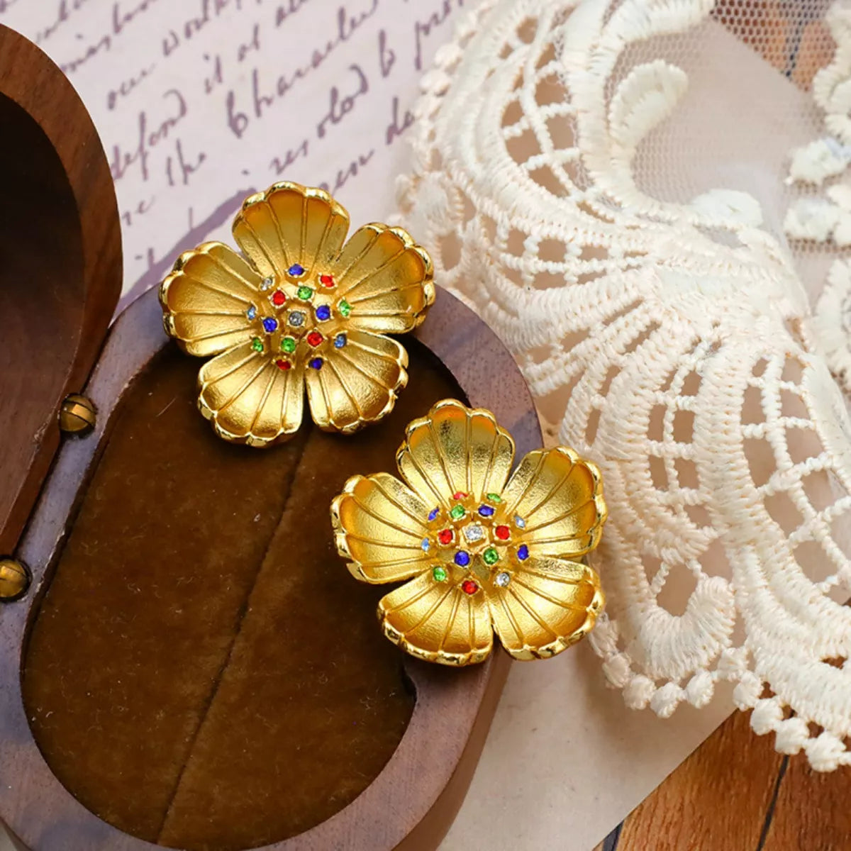 18K Gold-Plated Flower Earrings - cas7m