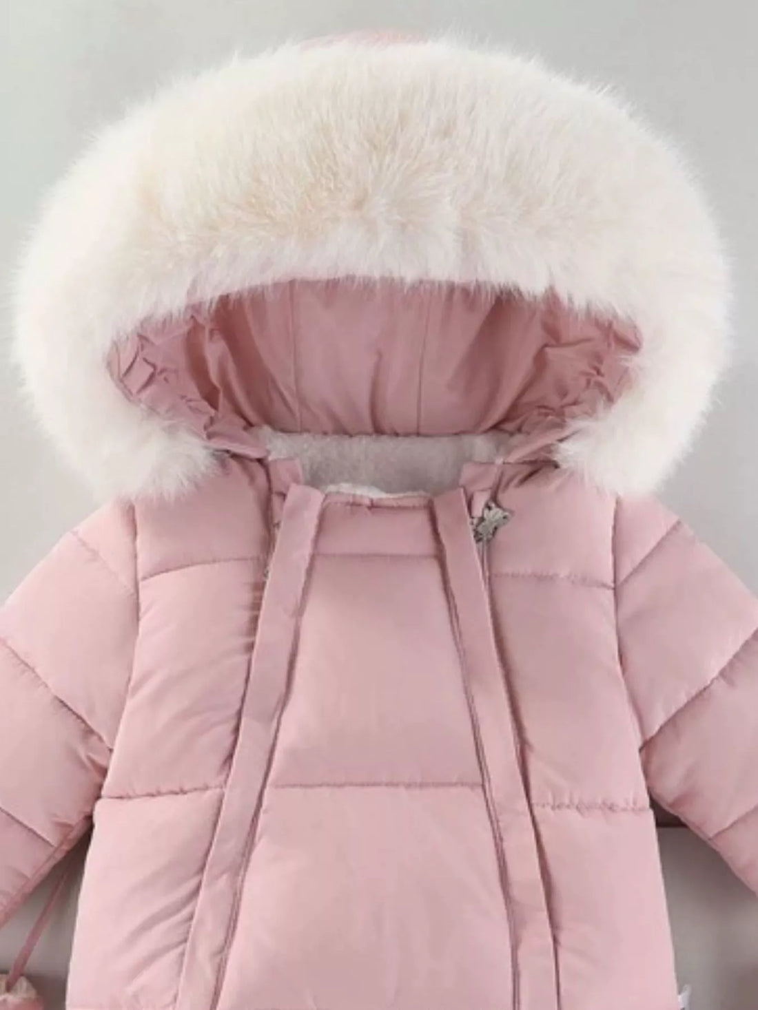 Children's Warm Padded One-Piece Snowsuit with Fur Hood - cas7m