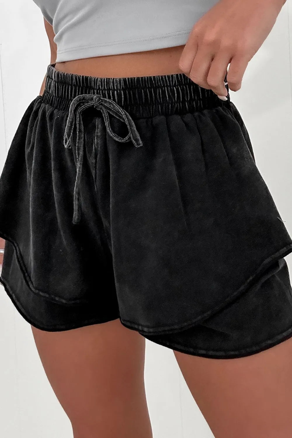 Mineral Wash French Terry High Waist Casual Shorts - cas7m