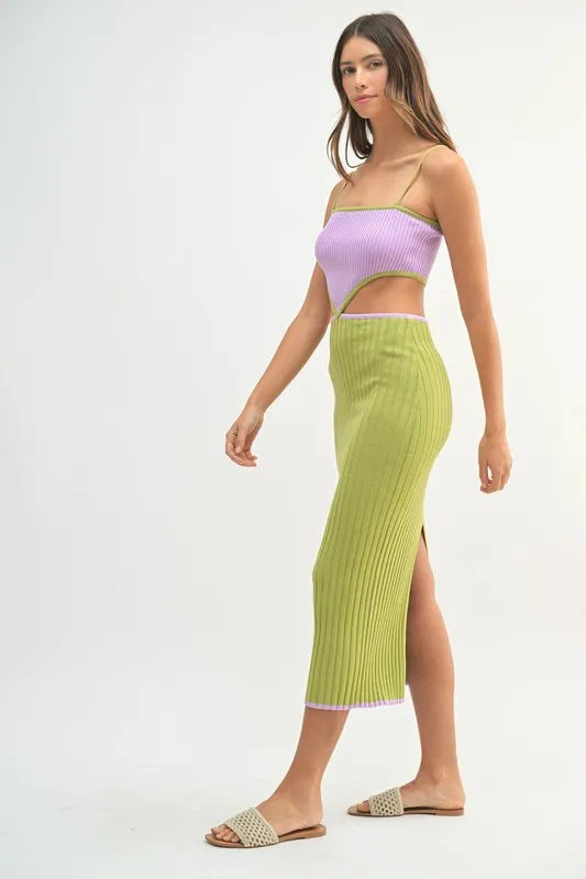 MABLE Ribbed Knit Color Block Cutout Midi Dress - cas7m