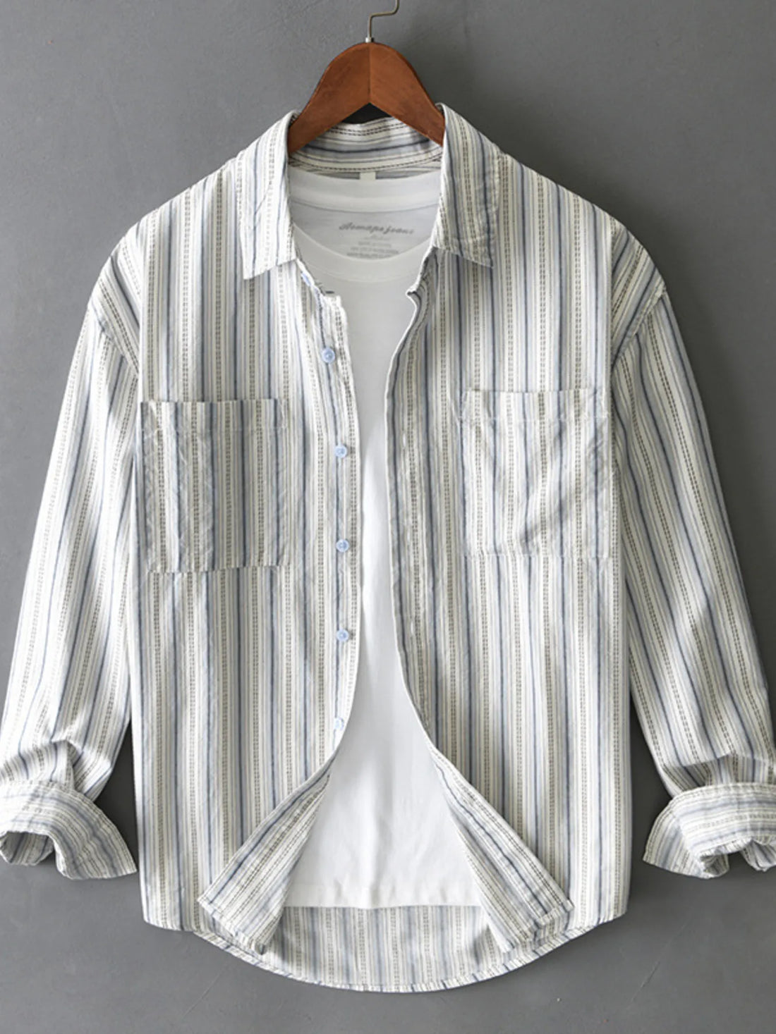 Men's Plus Size Button-Up Long Sleeve Shirt - cas7m