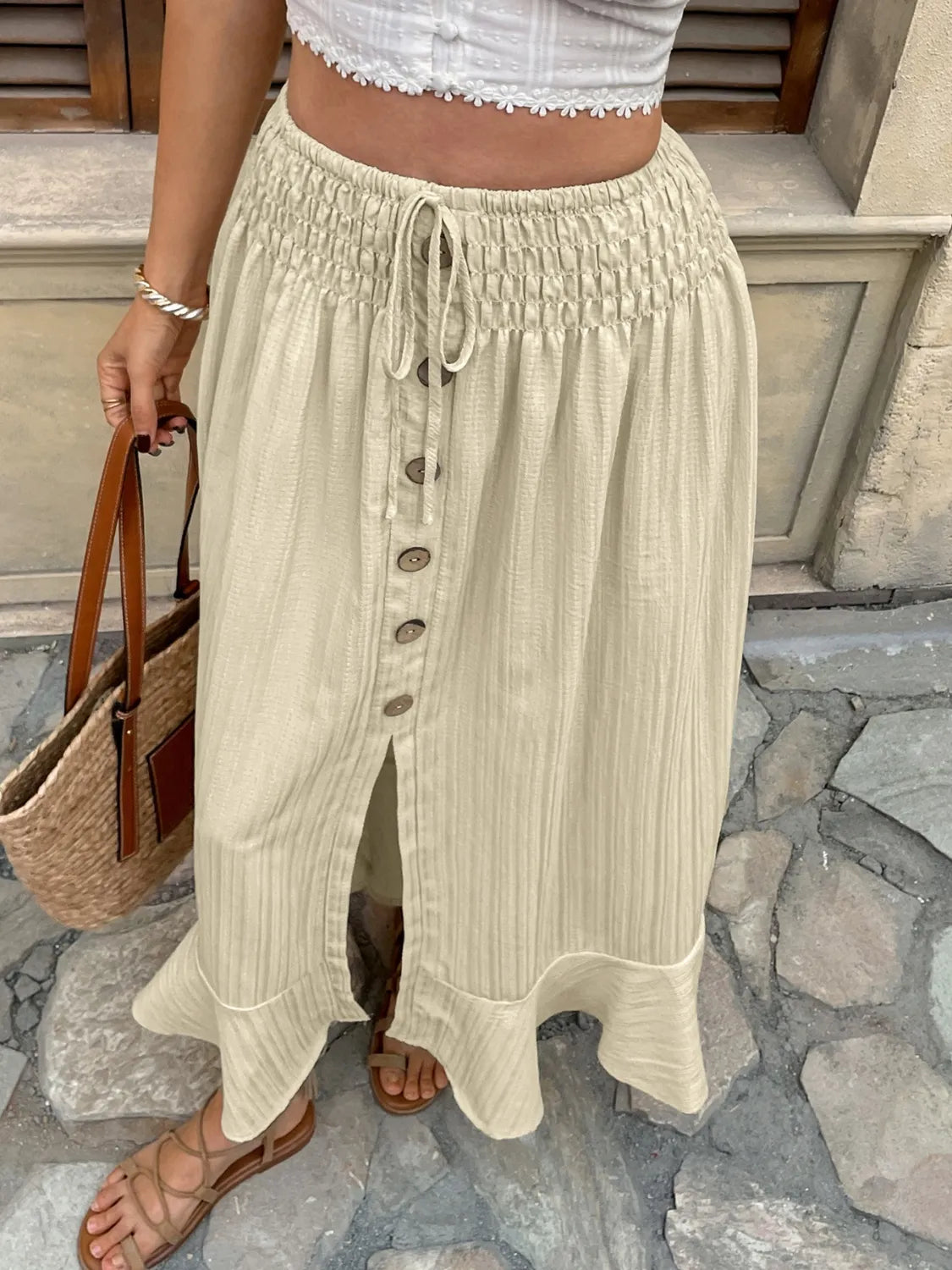 Ruffled Hem Slit Skirt - cas7m