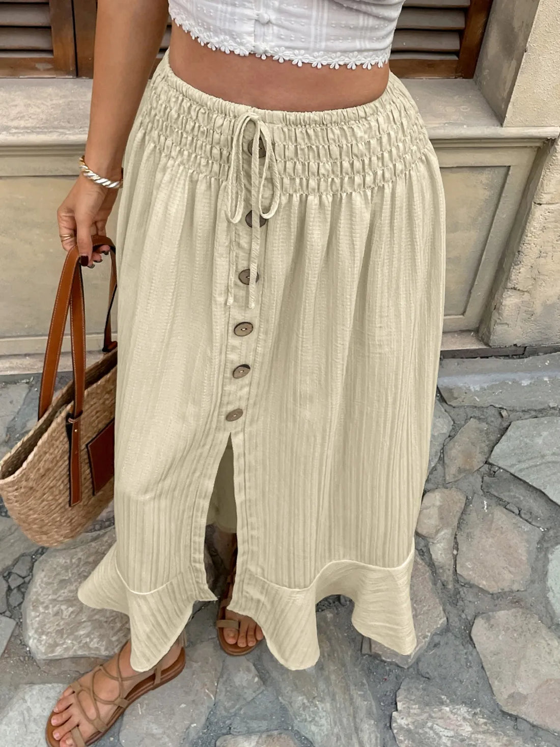 Ruffled Hem Slit Skirt - cas7m