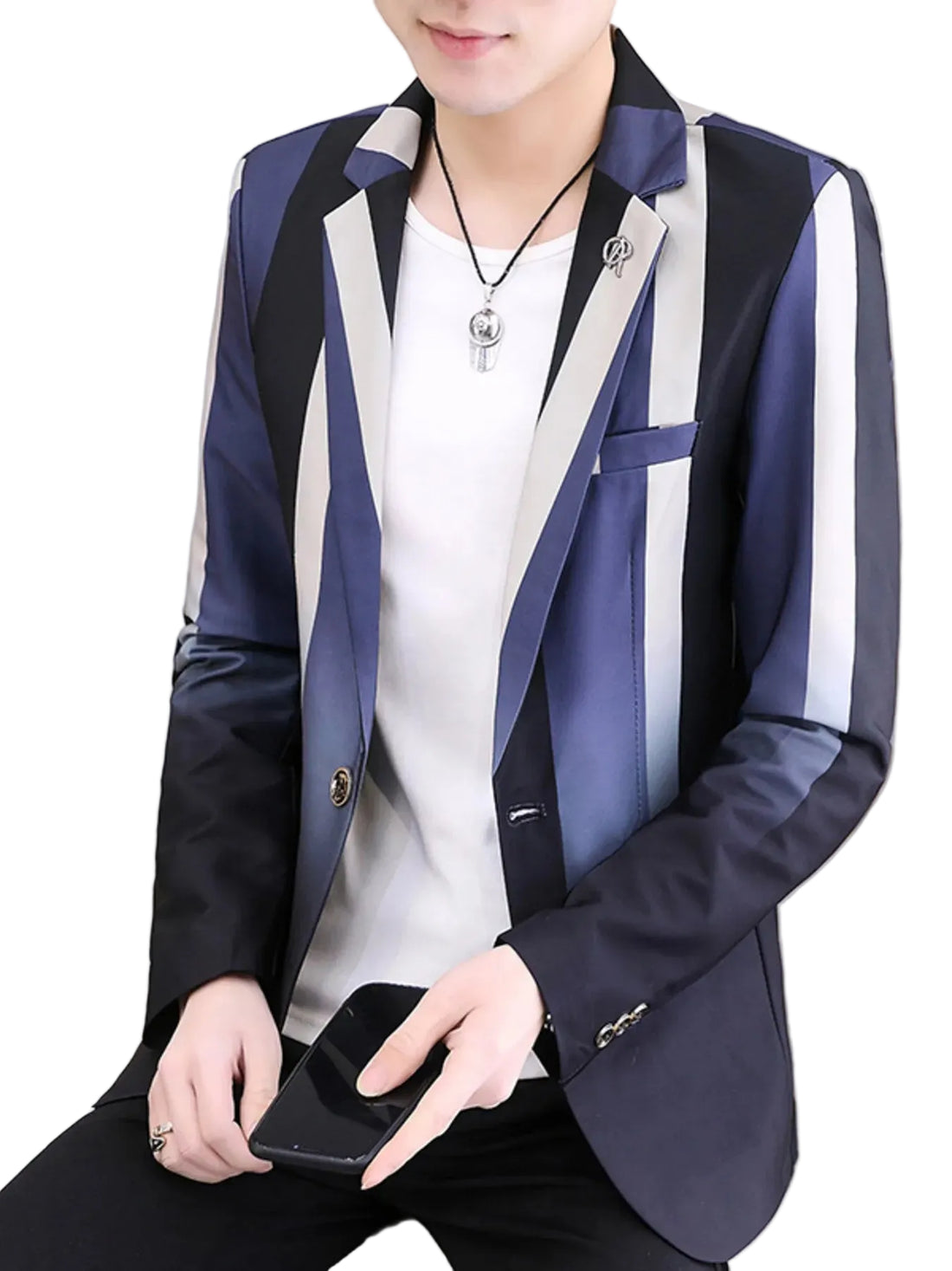 Men's Plus Size Gradient Striped Slim Fit Blazer - cas7m