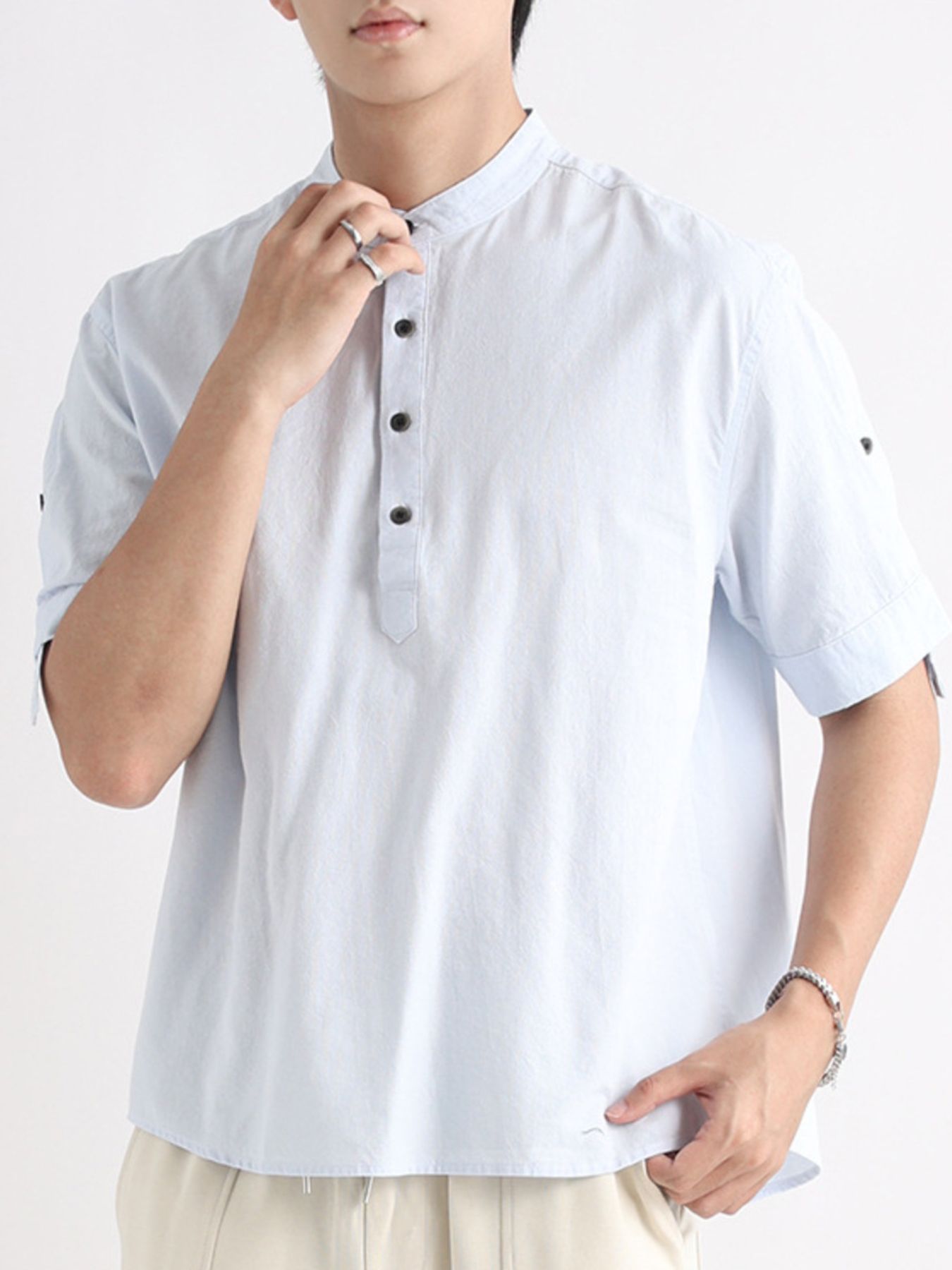 Men's Plus Size Button Detail Short Sleeve Blouse - cas7m