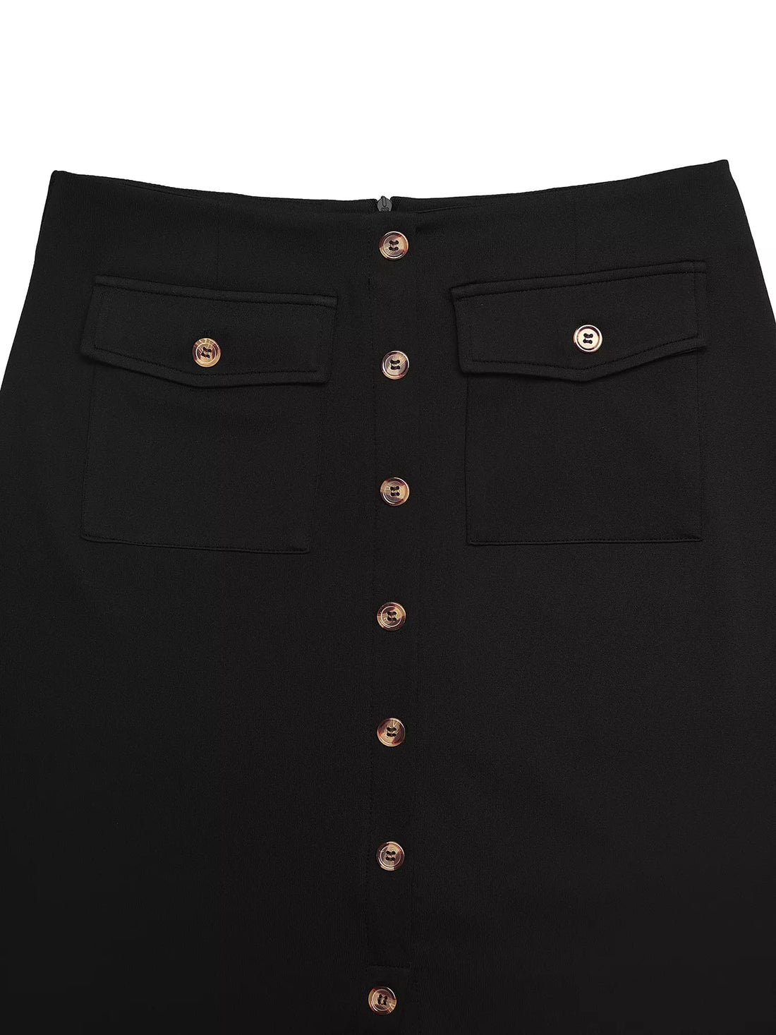 Button-Front Midi Skirt with Pockets - cas7m