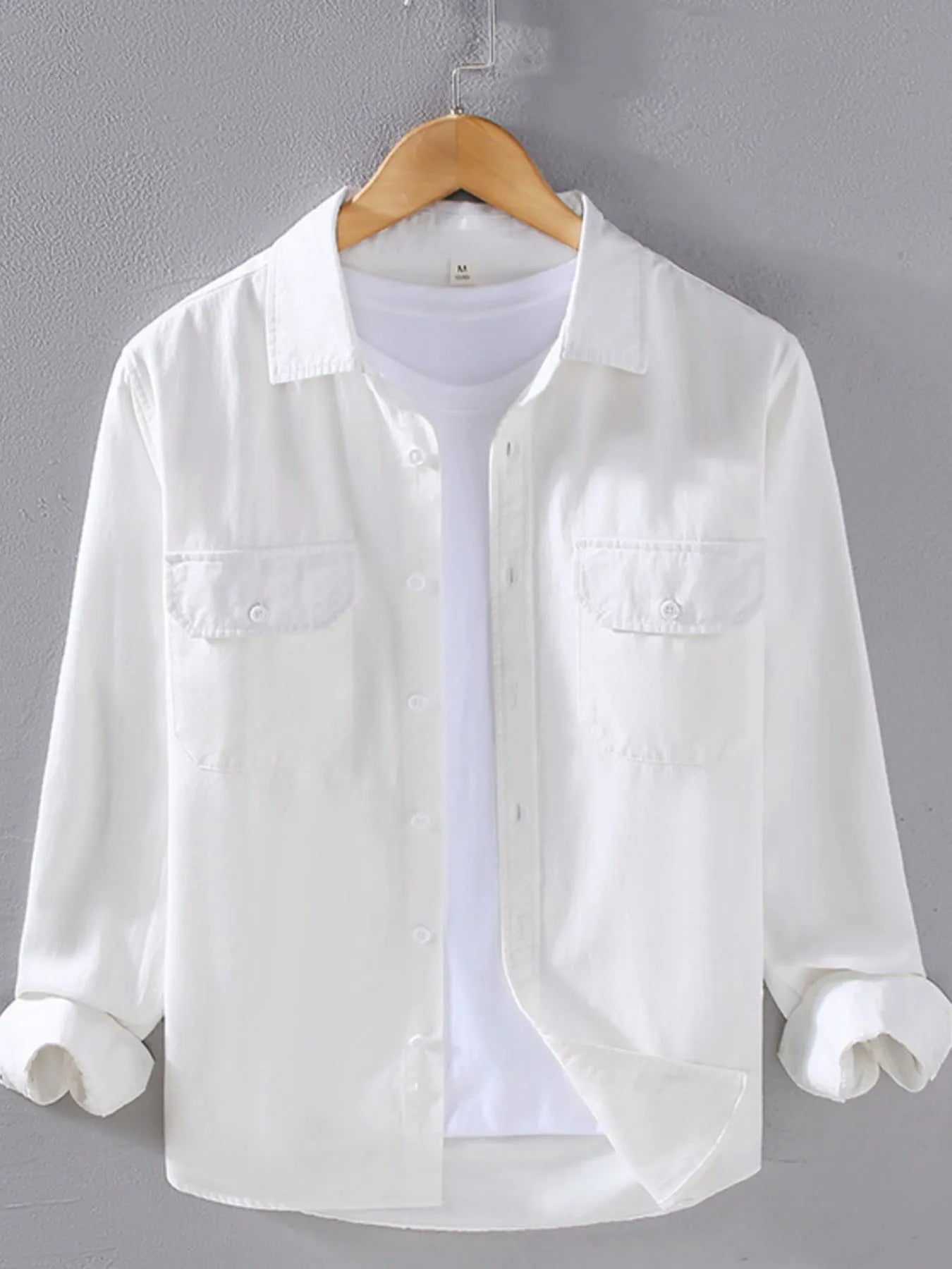 Men's Plus Size Button Up Long Sleeve Shirt - cas7m