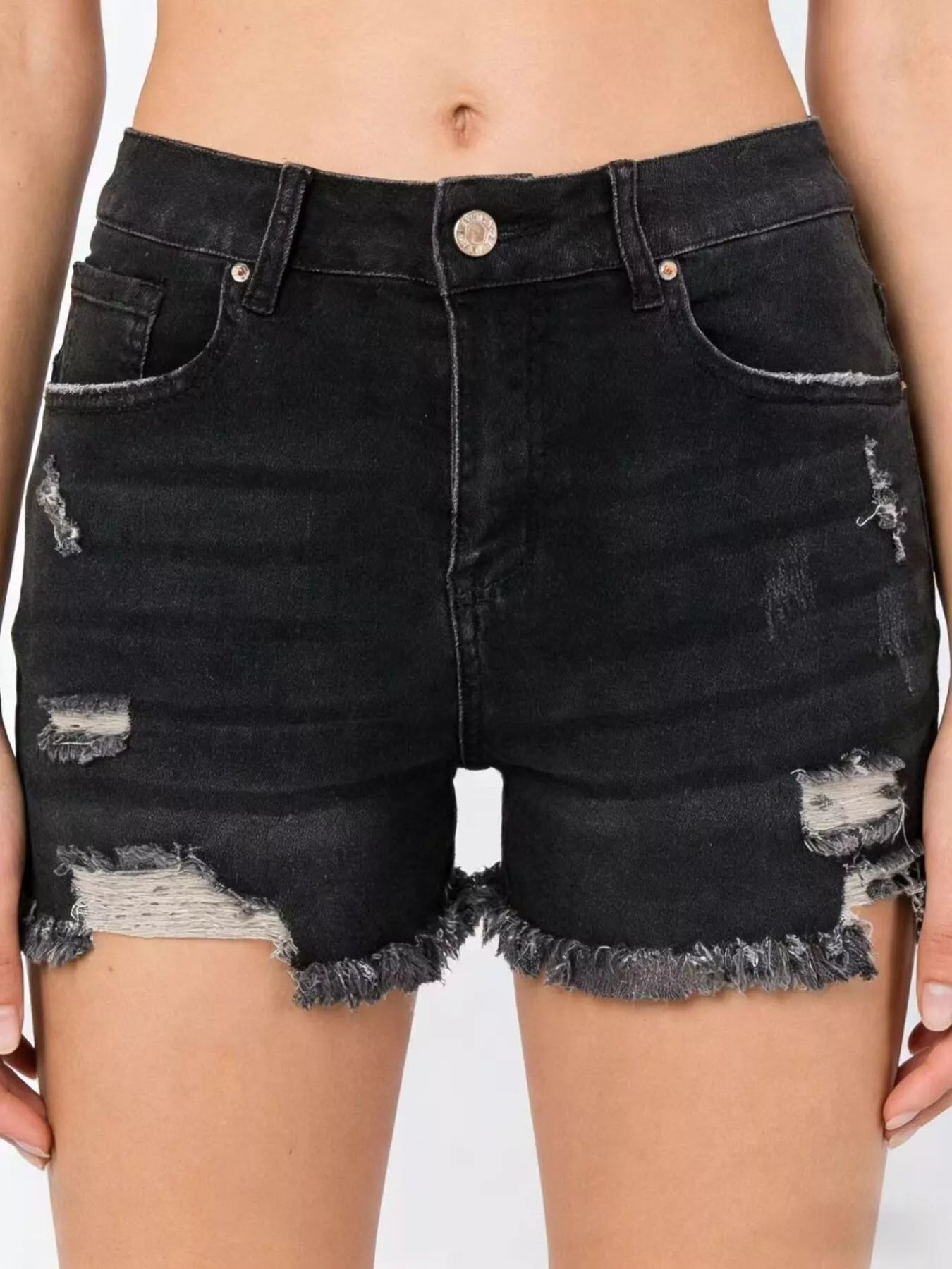 Distressed Frayed Hem Denim Shorts - cas7m