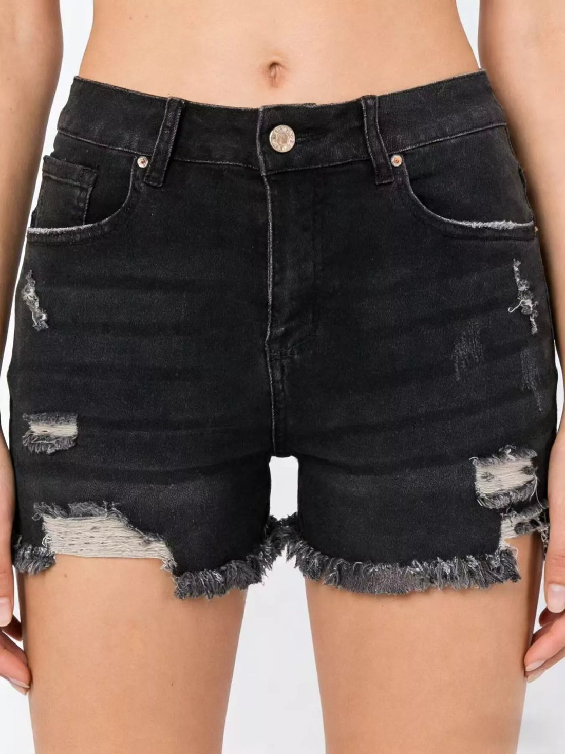 Distressed Frayed Hem Denim Shorts - cas7m