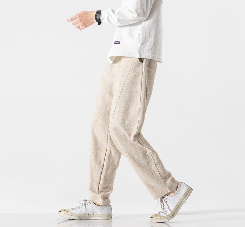 Cotton-linen Mens Pants Linen Pants Loose-fit - cas7m