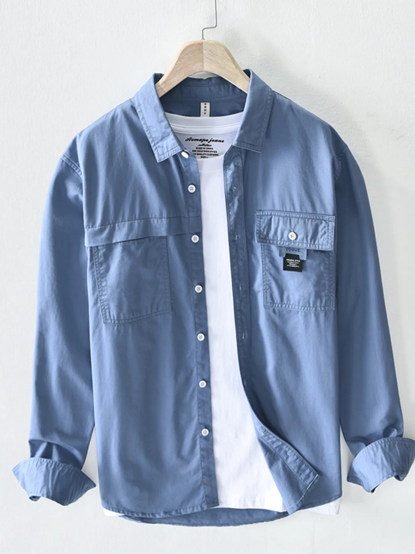 Men's Plus Size Button Up Long Sleeve Shirt - cas7m