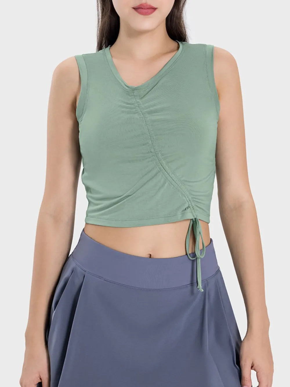 Millennia Drawstring Ruched Wide Strap Active Tank - cas7m