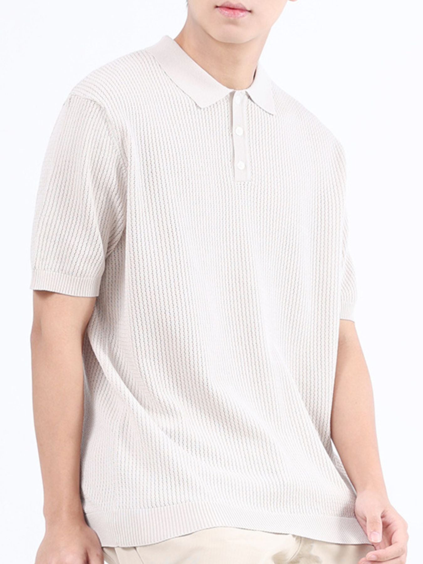 Men's Plus Size Textured Knit Short Sleeve Polo Shirt - cas7m