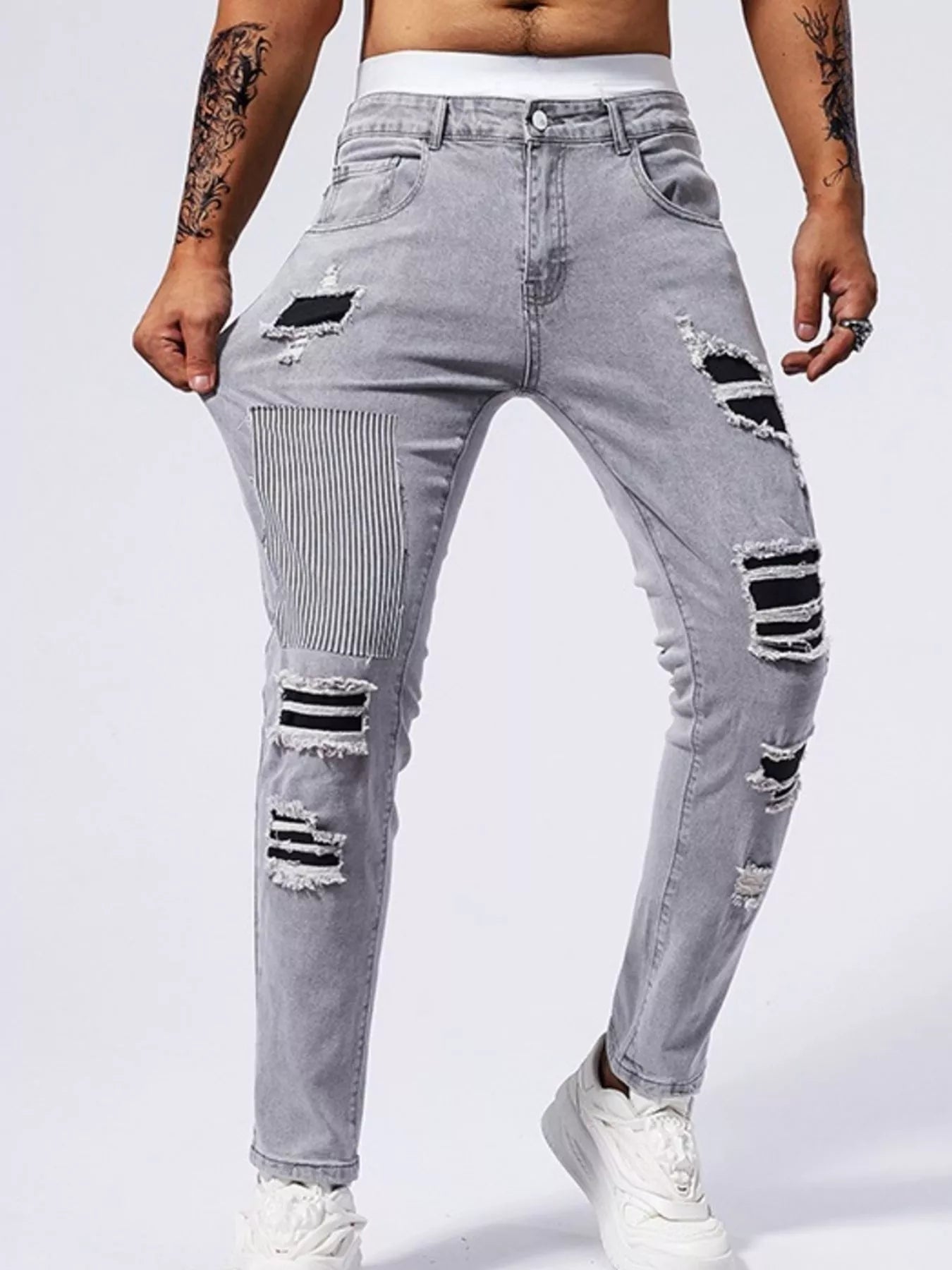 Men's Distressed Slim Fit Jeans - cas7m