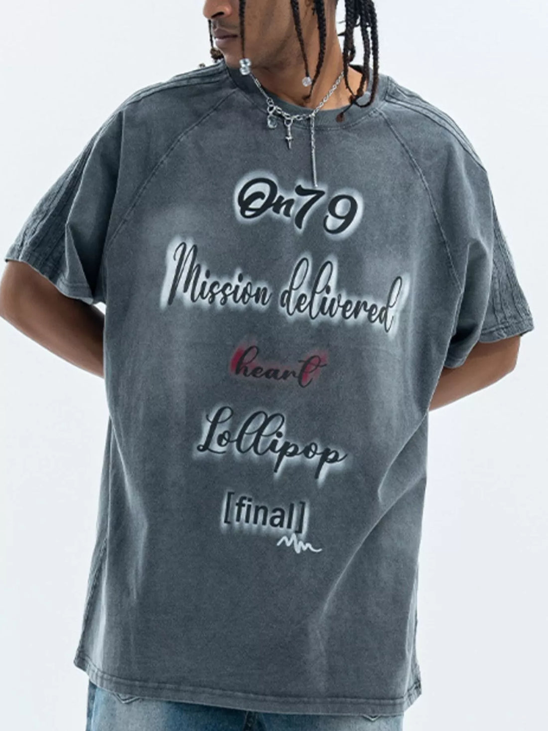 Men's Letter Round Neck Oversized T-Shirt - cas7m