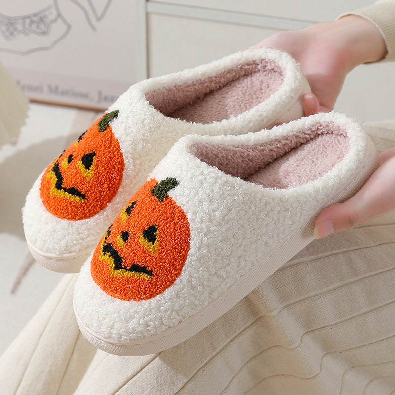 Halloween Pumpkin Cartoon Slippers Warm Winter Slippers Men And Women Couples Indoor House Shoes - cas7m