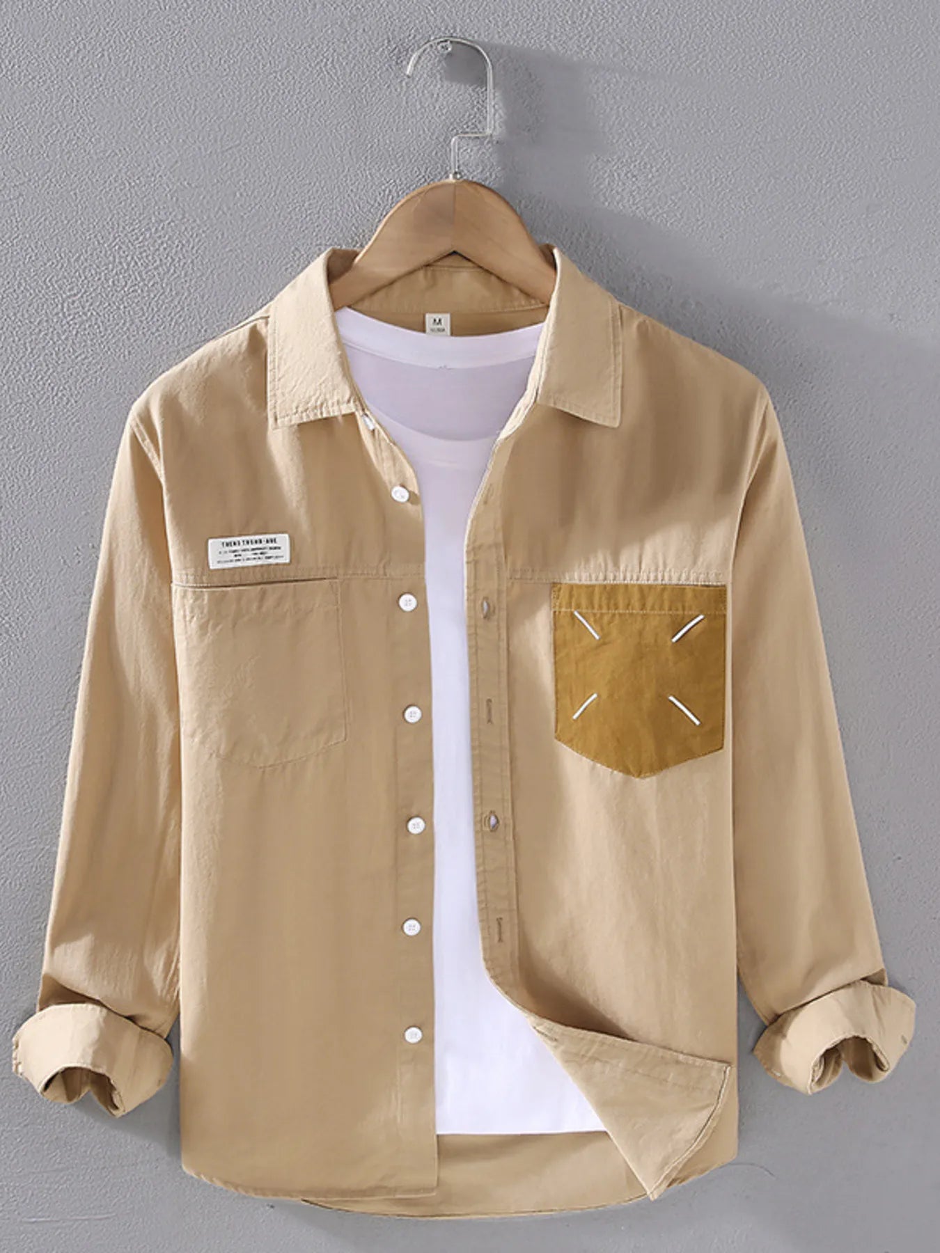 Men's Plus Size Button Up Long Sleeve Shirt - cas7m