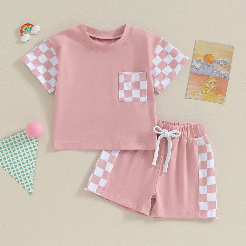 Women's Casual Plaid Pocket Short Sleeve Suit - cas7m