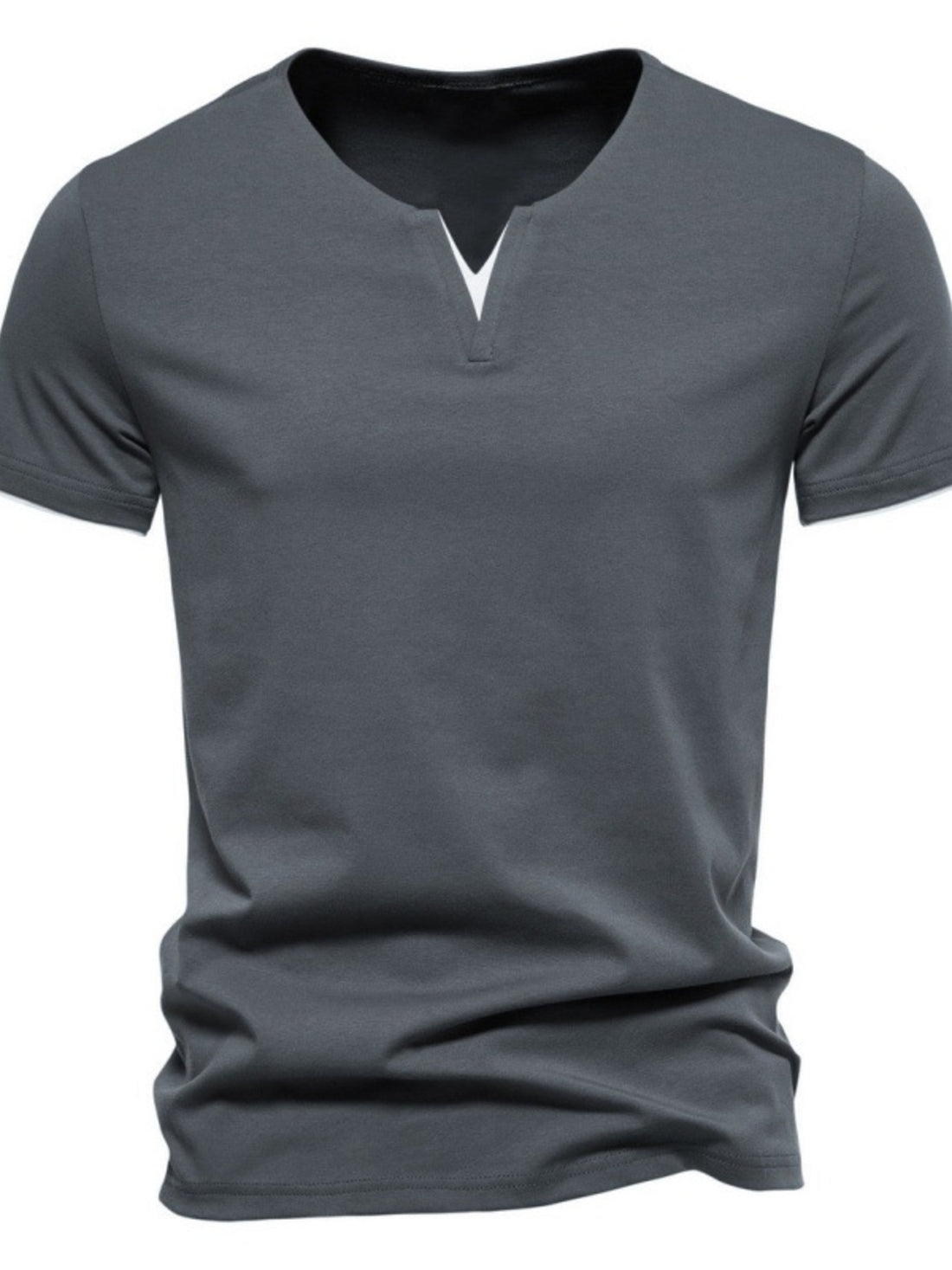 Men's Plus Size Slim Fit Notched Casual T-Shirt - cas7m