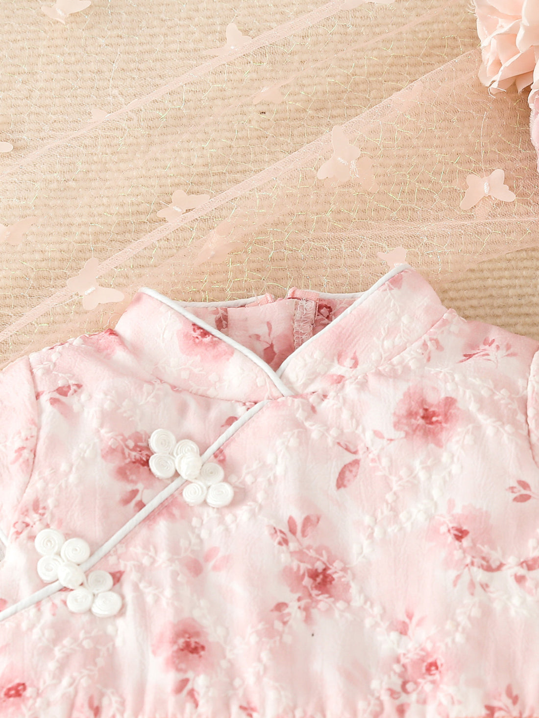 Children's Floral Cap Sleeve Tulle Dress - cas7m