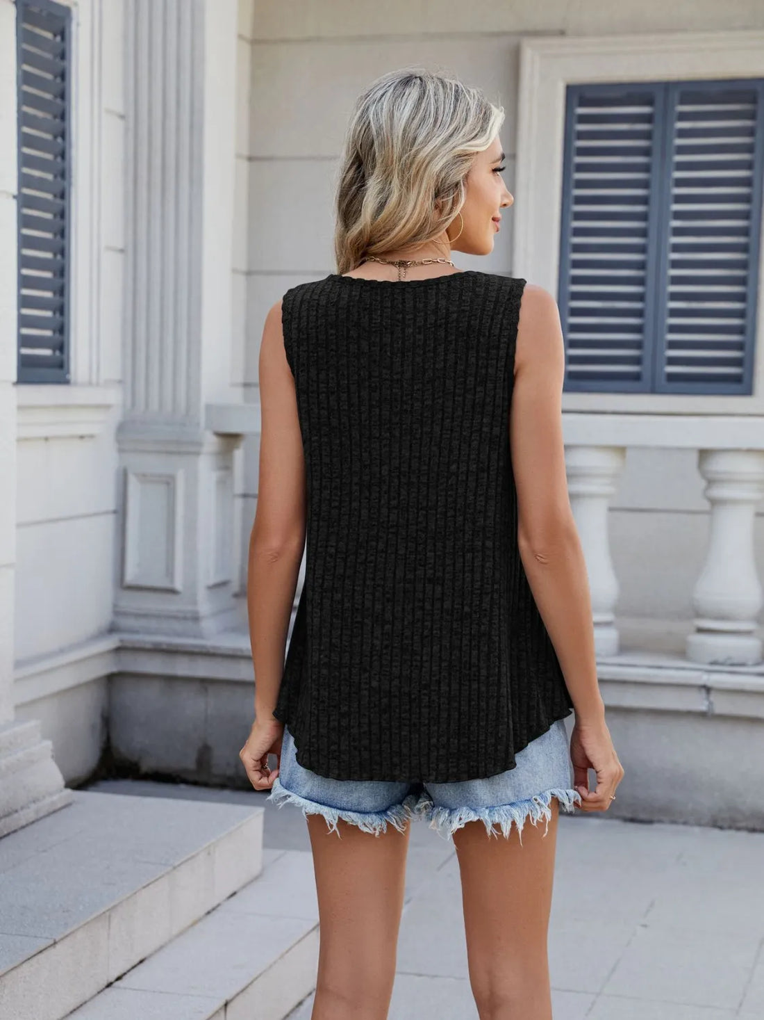 Ribbed Round Neck Tank - cas7m