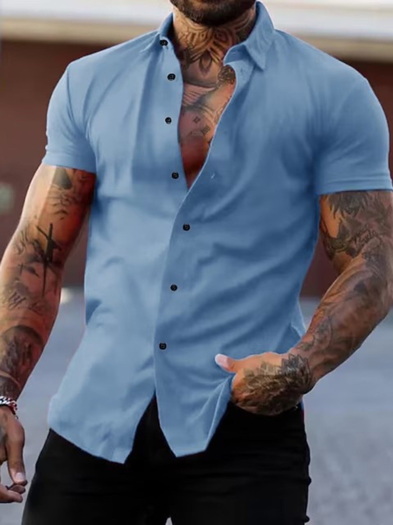 Men's Full Size Slim Fit Short Sleeve Button-Down Shirt Plus Size - cas7m