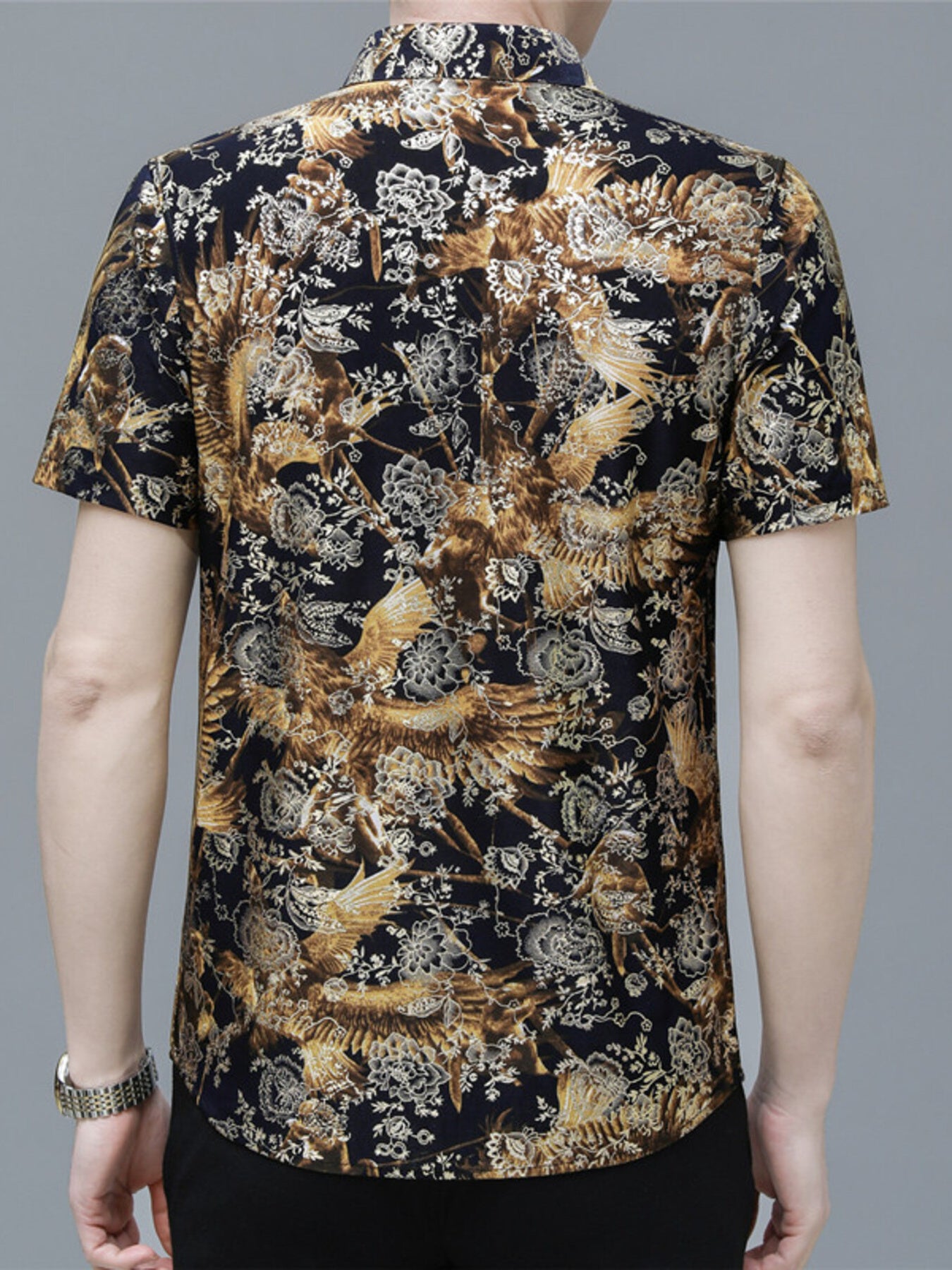 Men's Plus Size Printed Button Up Short Sleeve Shirt - cas7m