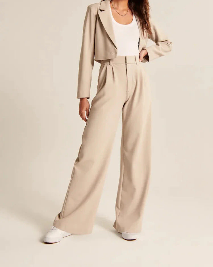 High Waist Straight Trousers With Pockets Wide Leg Casual Pants For Women - cas7m